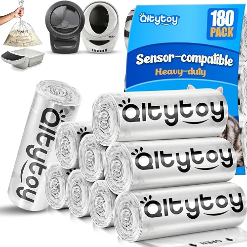 180 Pack Cat Litter Waste Bags Compatible with Litter-Robot 4/3/5,30LBS Heavy Duty Automatic Litter Box Liners,Transparent,Sensor-Compatible,9-11 Gallon,Leak-Proof,Unscented (No-Drawstring)