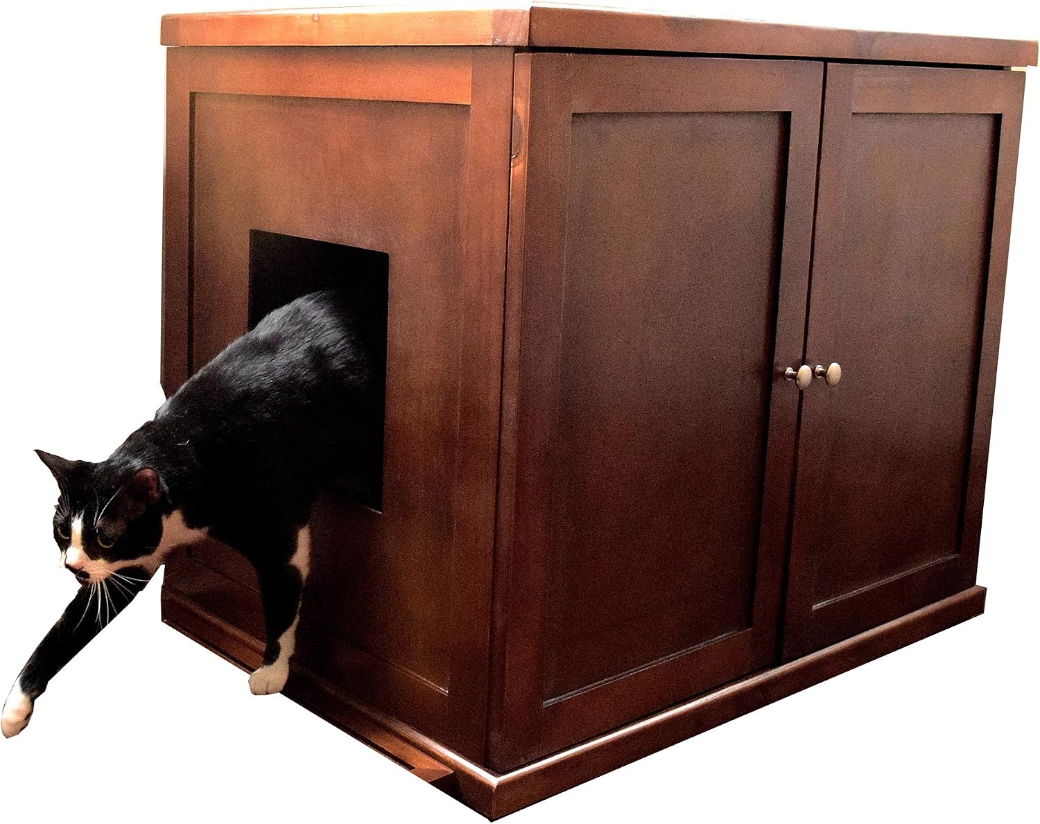 The Refined Feline Cat Litter Box, X-Large Wooden Litter Box Enclosure Cabinet, Easier Clean Up Mahogany Cat Litter Box
