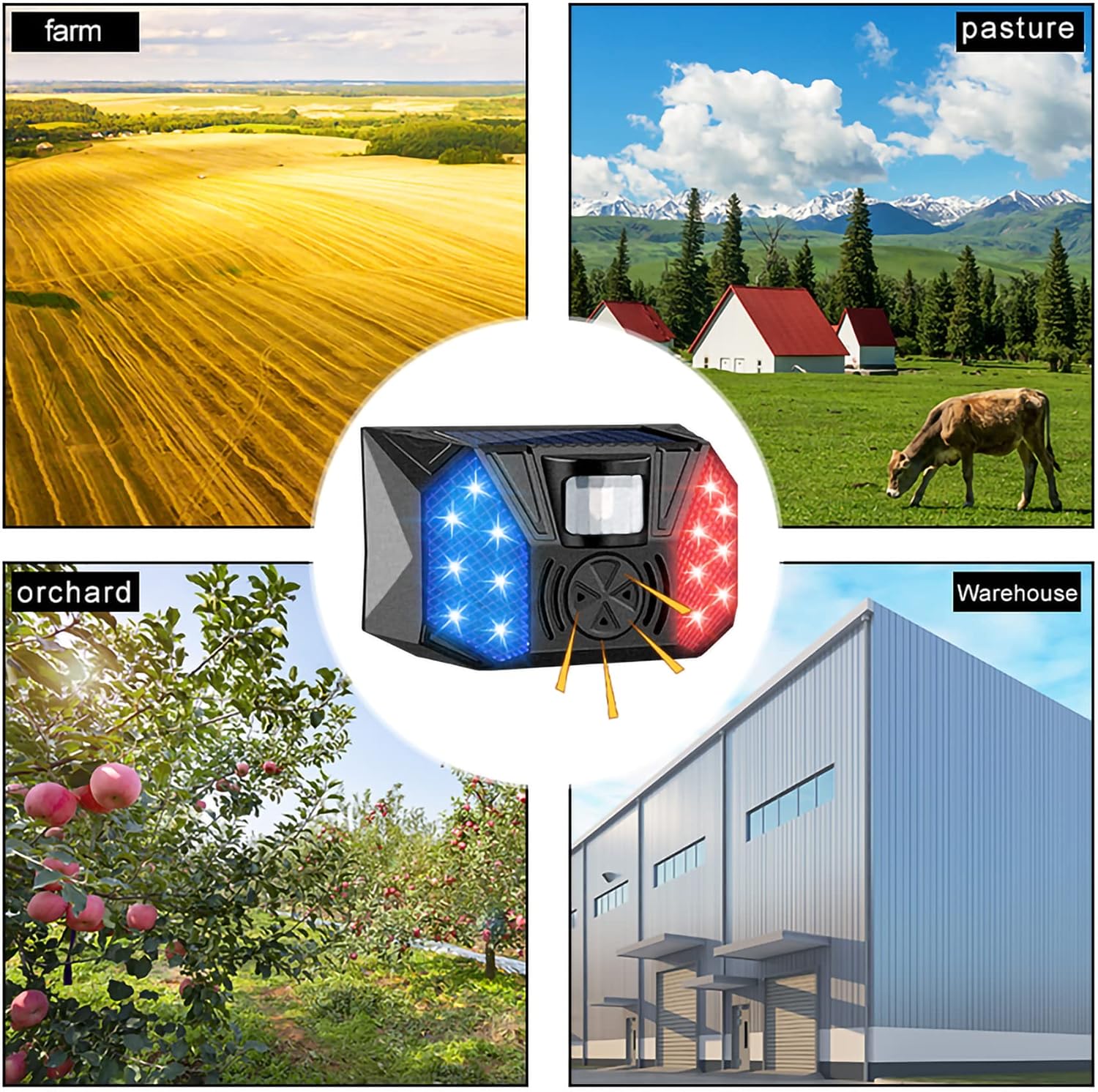 keeda Solar Strobe Warning Lights Motion Sensor, Waterproof 129dB Alarm 4 Modes Security Siren Light for Pasture, Farm, House, Yard, Barn, Warehouse (2 Pcak with Remote)