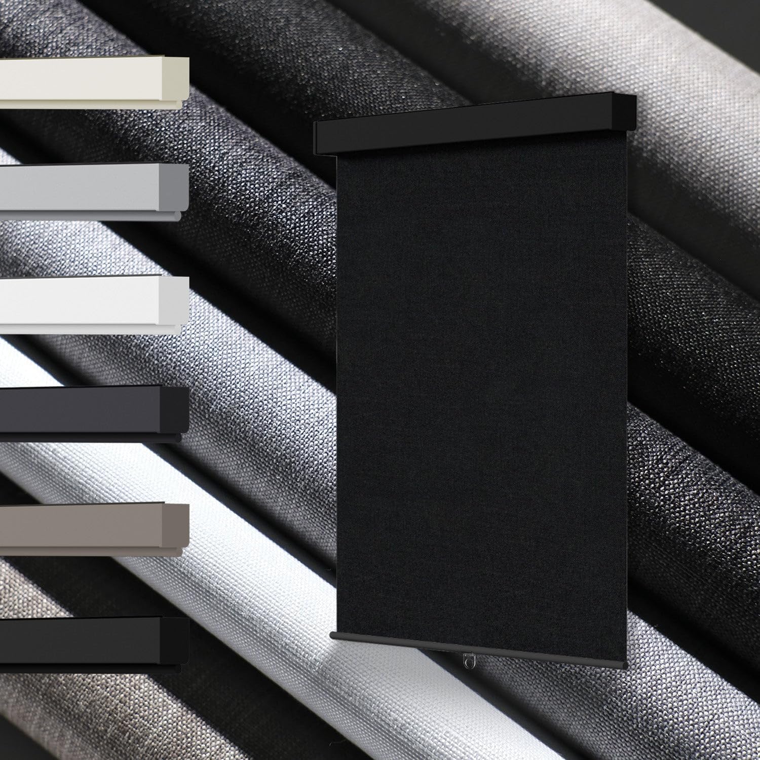 100% Blackout Roller Shades, Free-Stop Cordless Roller Blinds for Windows, Thermal Insulated Linen Fabric Window Shades UV Protection for Home, Door, Black, 34" W x 72" H