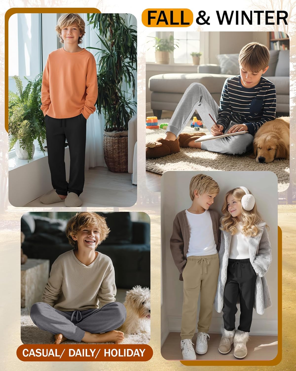 4 Pack Boys Jogger Sweatpants Athletic Casual Basic Pants Kids Pull on Soft Pants with Pockets Drawstring - Image 5