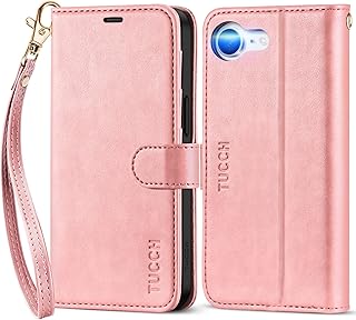 TUCCH iPhone 16e 対応 ケース手帳型 ストラップ付き アイフォン16e 手帳ケース カードポケット 横置きスタンド機能 [RFIDブロッキング] 耐衝撃 全面保護 TPU素材 PU合皮 TUCCH iPhone 16e 5G (6.1インチ 2025年発売) アイフォン16e ストラップ&ローズピンク