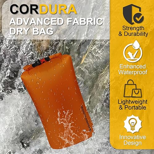 Miniatura 2 de Bolsa seca impermeable, tela CORDURA resistente al desgarro, duradera y ligera, con silbato de supervivencia, perfecto para senderismo, campamento,