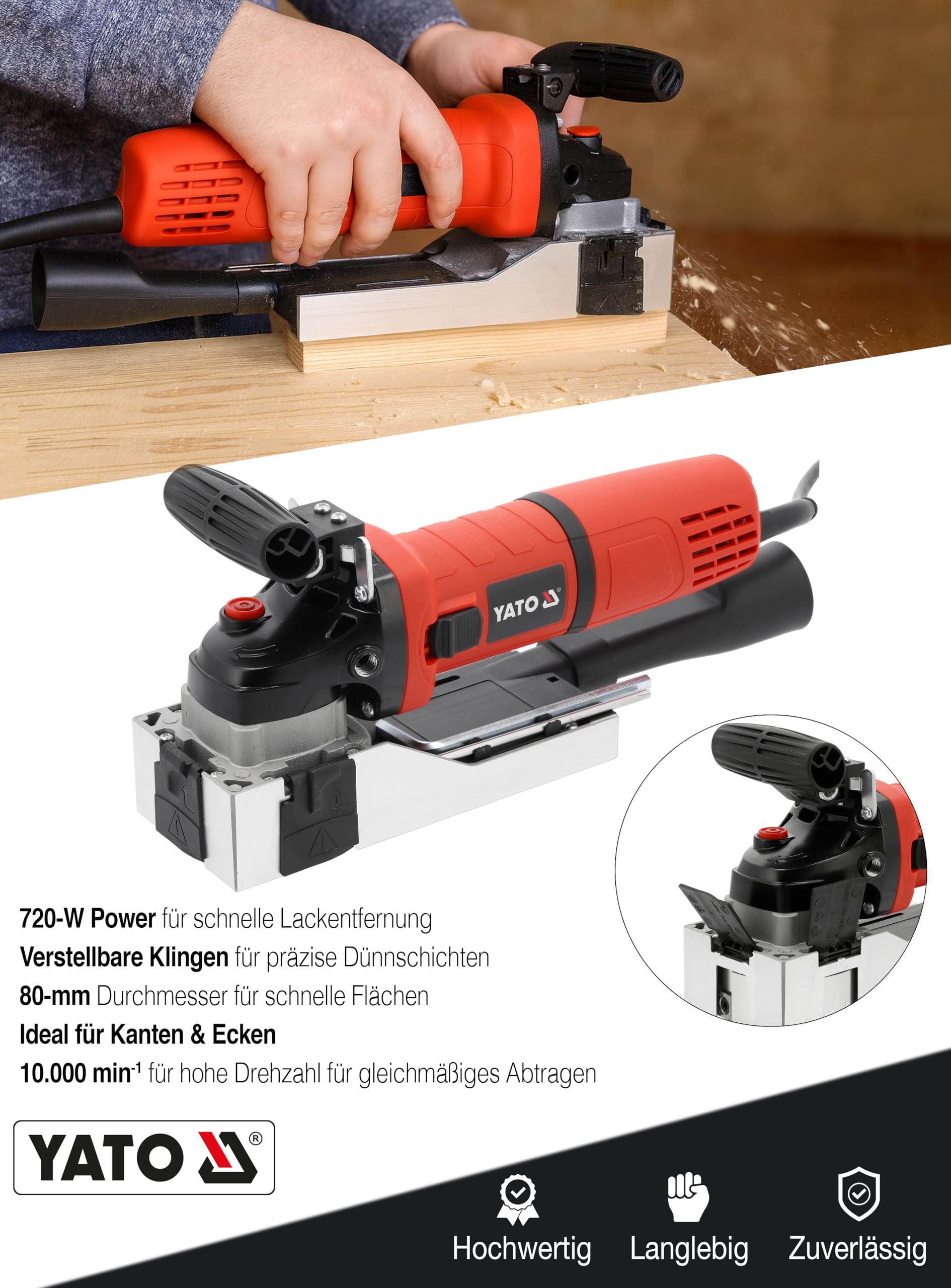 YATO Fresa speciale per vernici, 720 W, 10.000 giri/min, testa di fresa, 80 mm, rimozione di vernici e vernici