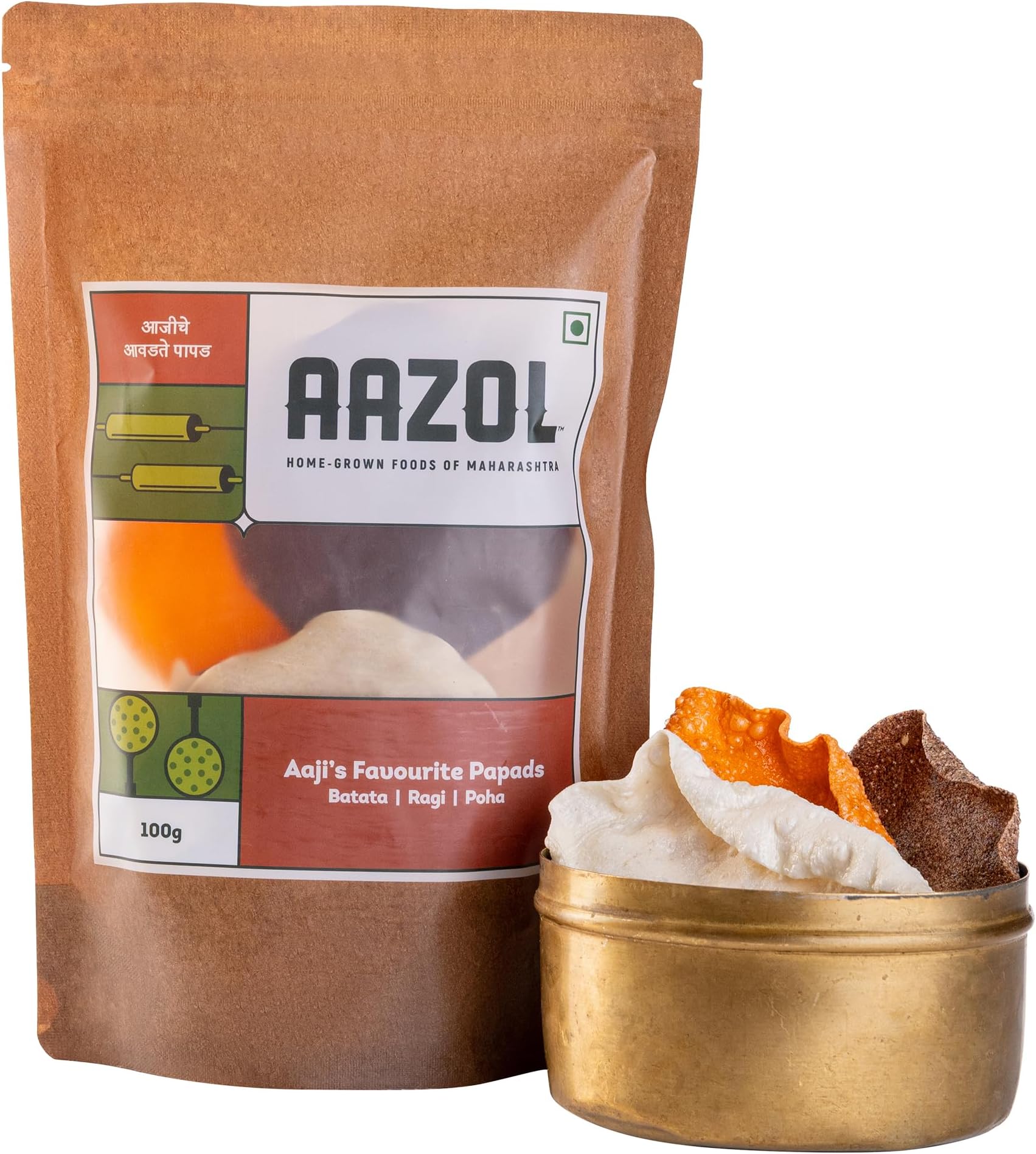 Aazol Aaji's Favourite Papads: Batata | Ragi | Poha | Aloo Papad | Nachni Papad | Rice Papad | Unique Combo Pack (100g)