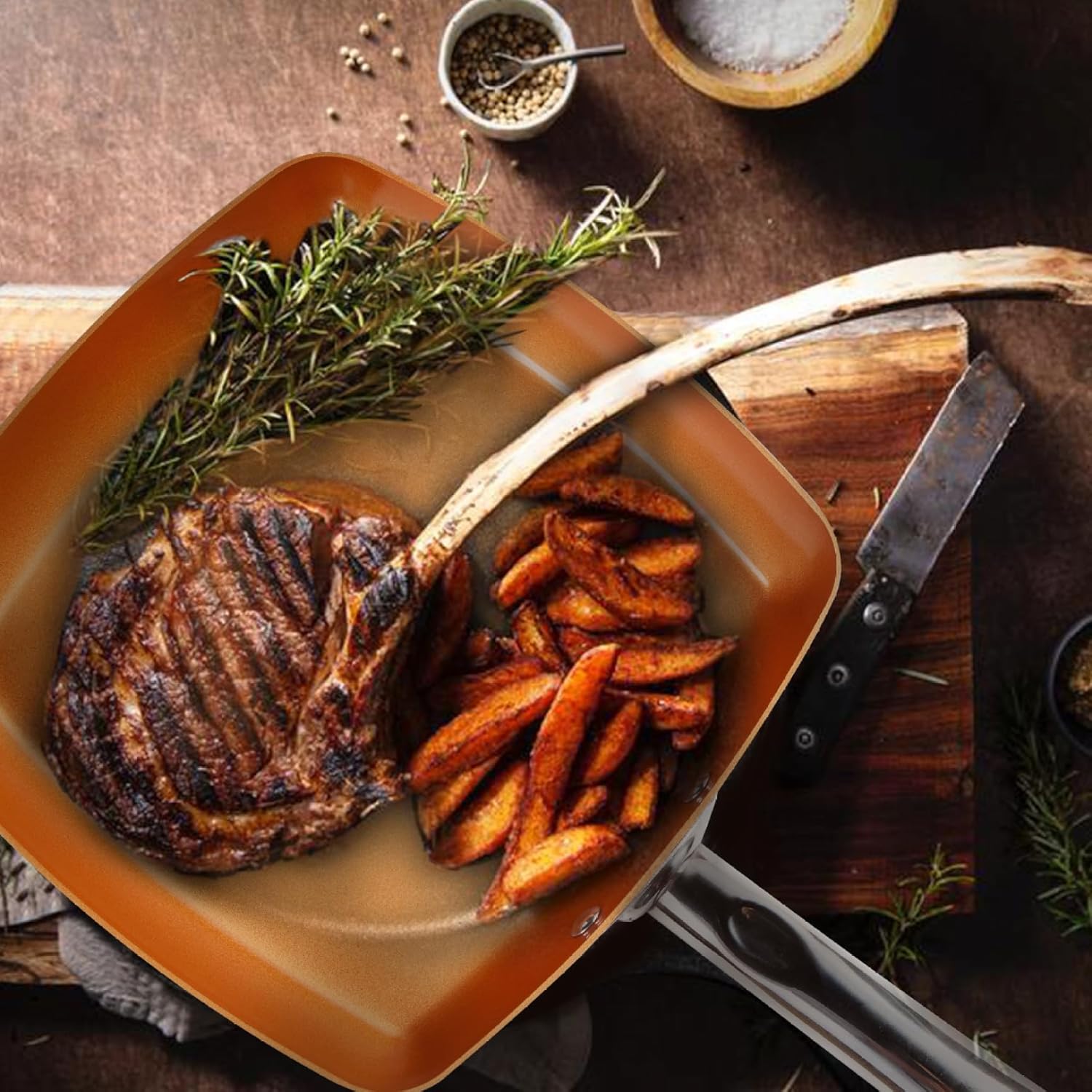 Square Frying Pan 9.5'' Square Skillet Non Stick Induction Frying Pan with Stainless Steel Handle Cooking Dishwasher and Oven Safe for Quickly Even Heating