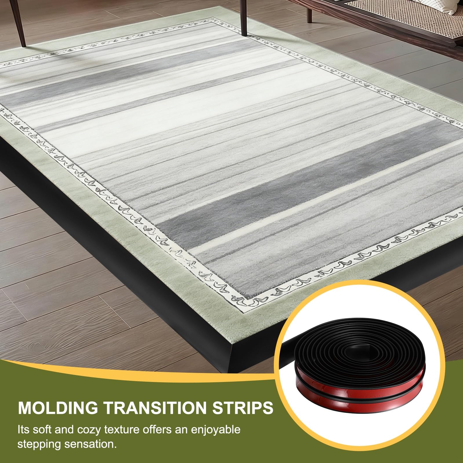 sourcing map Bande de transition de sol, 6 m x 5 cm x 0,8 cm, bande autocollante en forme de T pour interstices de sol, transition de moquette, noir