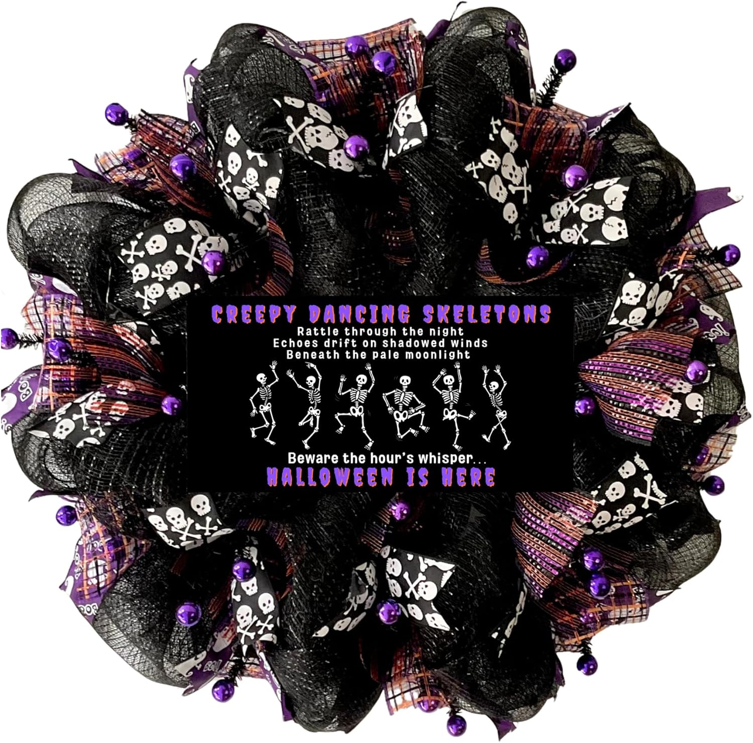 Creepy Dancing Skeletons Halloween Wreath Available in 24 inch and 28 inch diameters