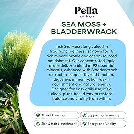 Pella Nutrition Sea Moss Drops with Bladderwrack - 4X Faster Absorption Than Irish Sea Moss Gel Superfood, Gummies, and Capsules - Digestive & Immune Support Supplement (Strawberry Lime, 60mL)
