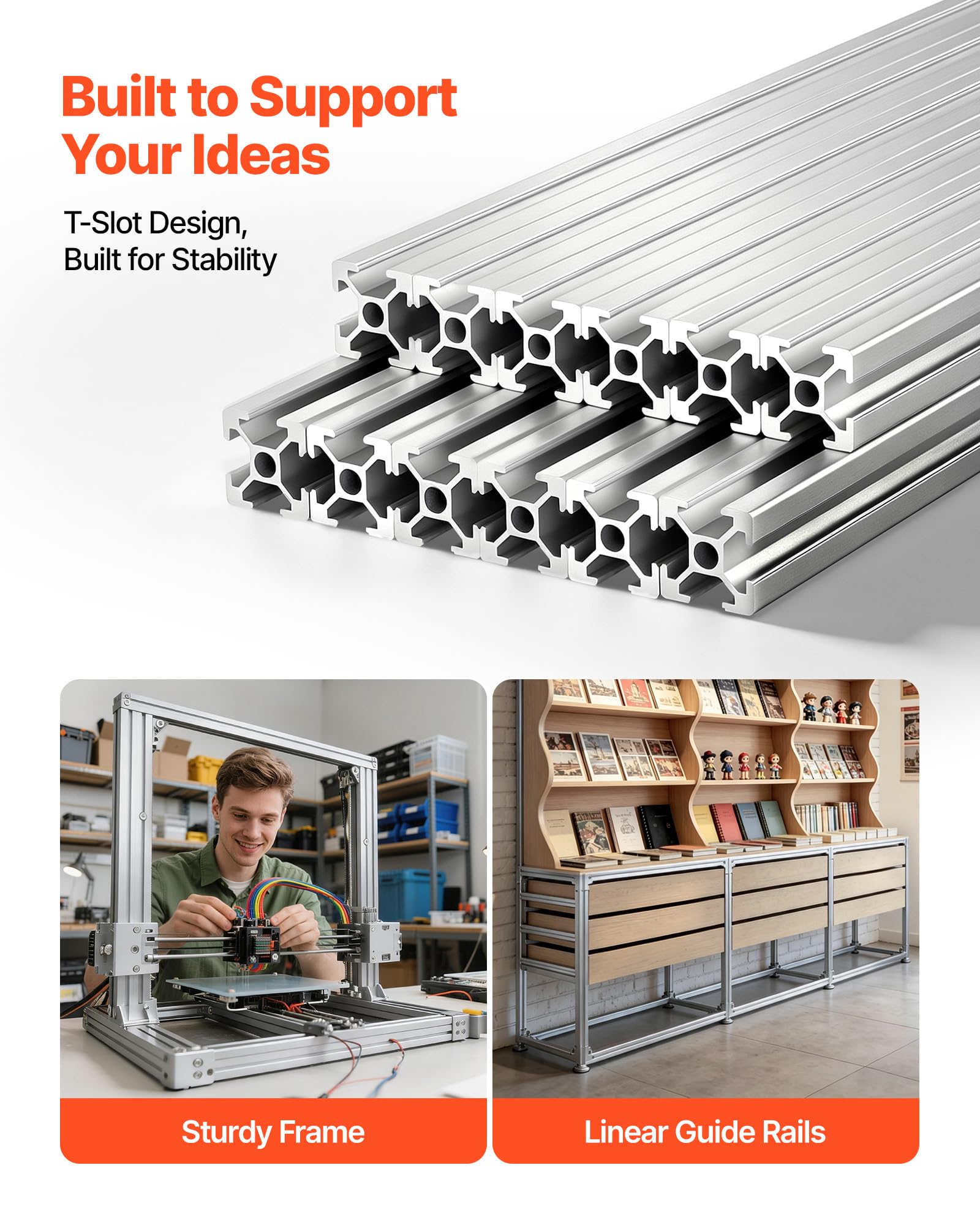 VEVOR 2020 Aluminium Profile 12 Stk. 2 m, Eloxierte T-Nut-Aluprofile nach EU-Standard, Hochfeste Strangpressprofile, Aluminiumschiene für 3D-Druckerteile, CNC-DIY-Werkbänke und Montage, Silber