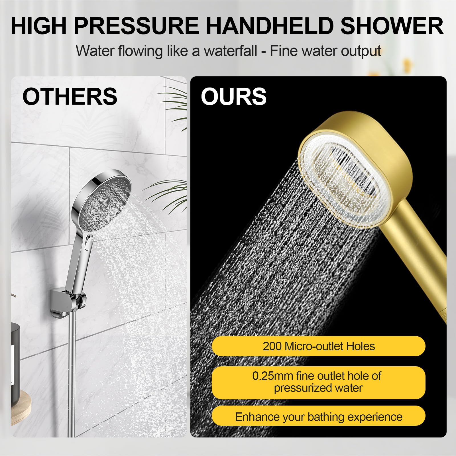 Filtersonic - Alcachofa de ducha 3 en 1 de alta presión con filtro, filtro contra la cal, para aumentar la presión, con esponja para eliminar el agua dura, metal pesado (dorado)