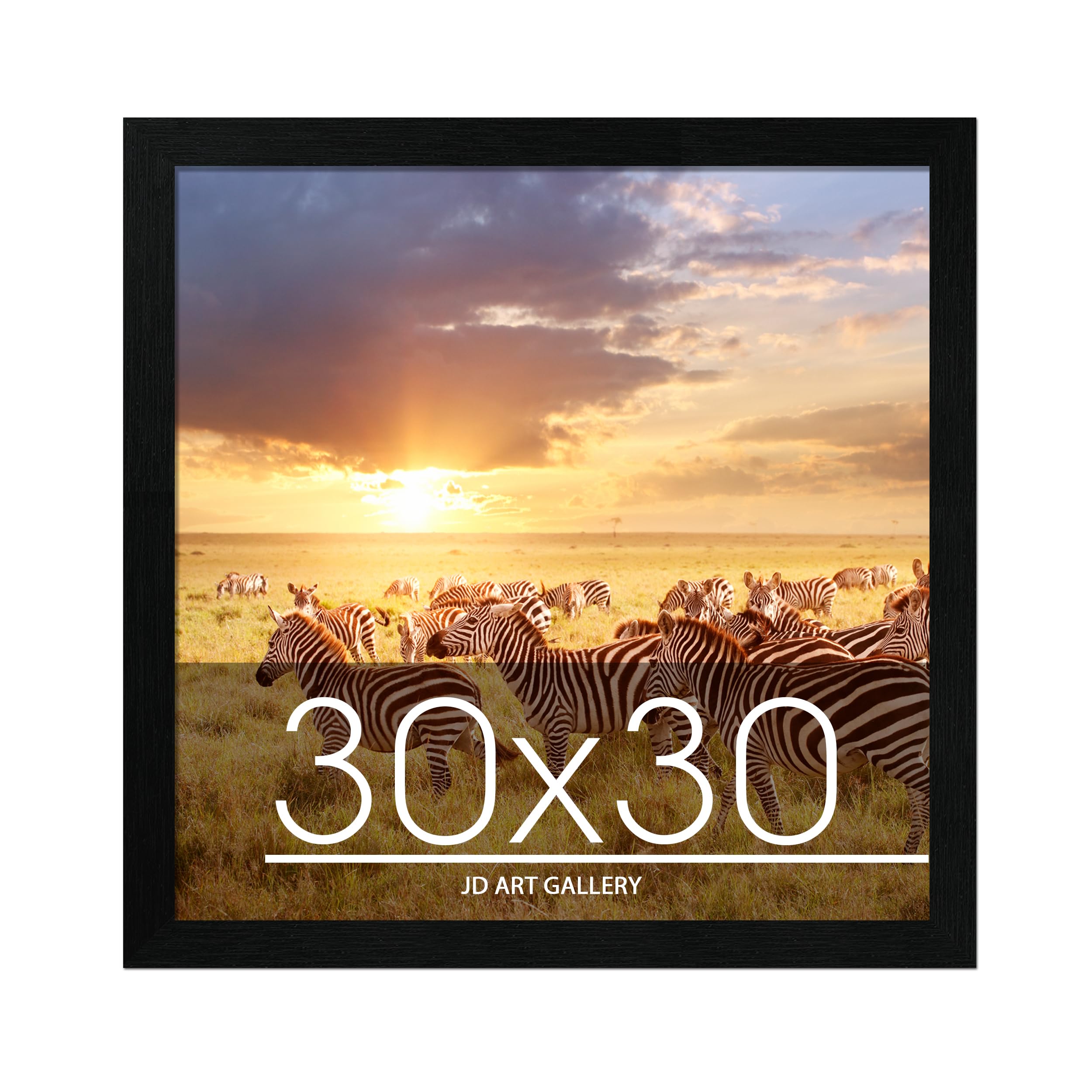 JD ART GALLERY Poster Frame 30x30 Black, Handcrafted with Eco-friendly Wood and Polished Plexiglass, Flexible Hanging in Horizontal or Vertical Format and Hanging Hardware Included