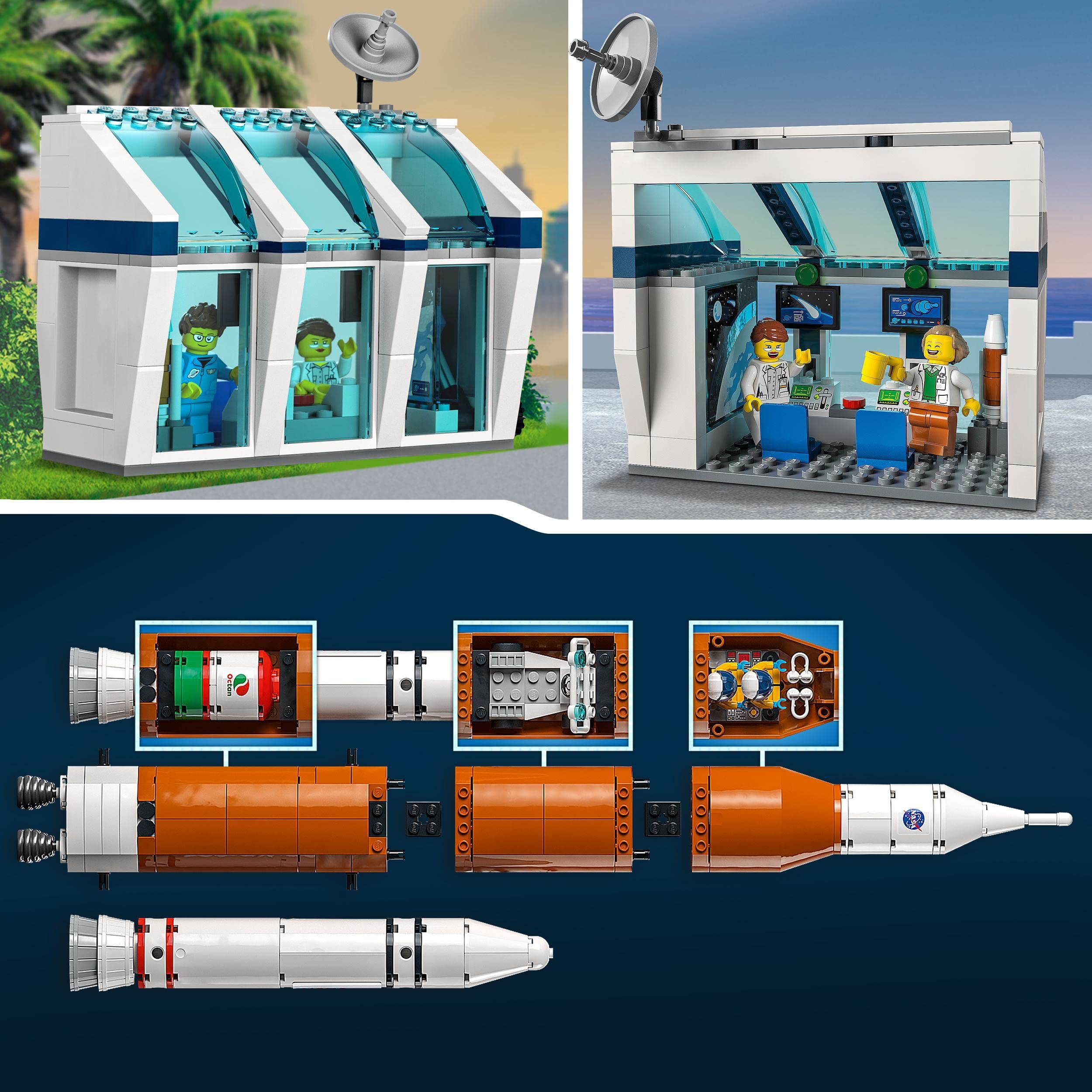 LEGO 60351 Start Rakiety z Kosmodromu, Kosmiczna Zabawka dla Dzieci, Zestaw Inspirowany NASA z Łazikiem, Obserwatorium i 7 Minifigurkami Astronautów