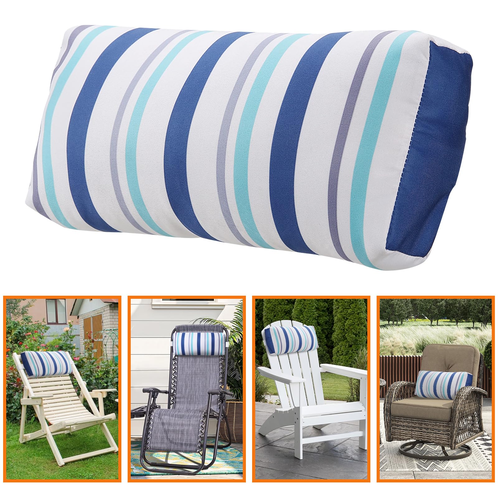 Ourtdoor Coussin de soutien de la tête et du cou avec sangle pour chaise inclinable zéro gravité, rayures
