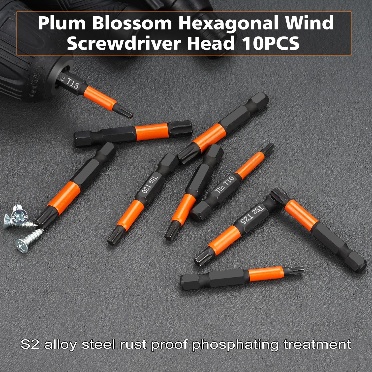 drado Zestaw 10 bitów Torx, wkrętak magnetyczny ze stali S2 1/4" Torx T10, T15, T20, T25, T30, T40, z pudełkiem dozownika (50 mm)