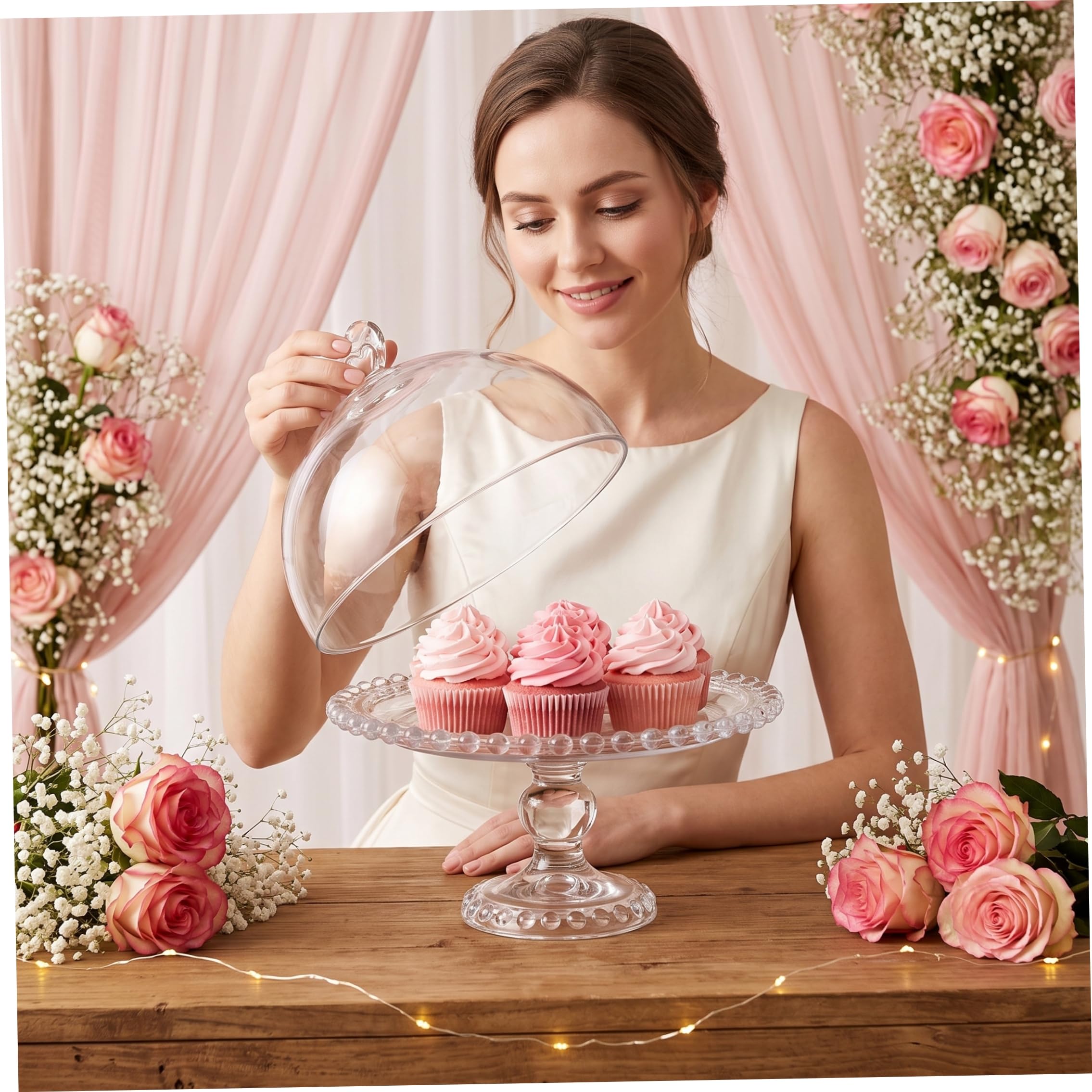Soporte para tartas con cúpula de cristal en forma de corazón para bodas