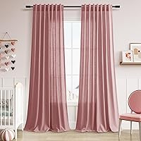 Vista 42 de Paneles de cortina de lino con pestaña trasera, de 84 pulgadas de largo, cortinas plisadas semitraslúcidas, mezcla de lino sintético, estilo rústico