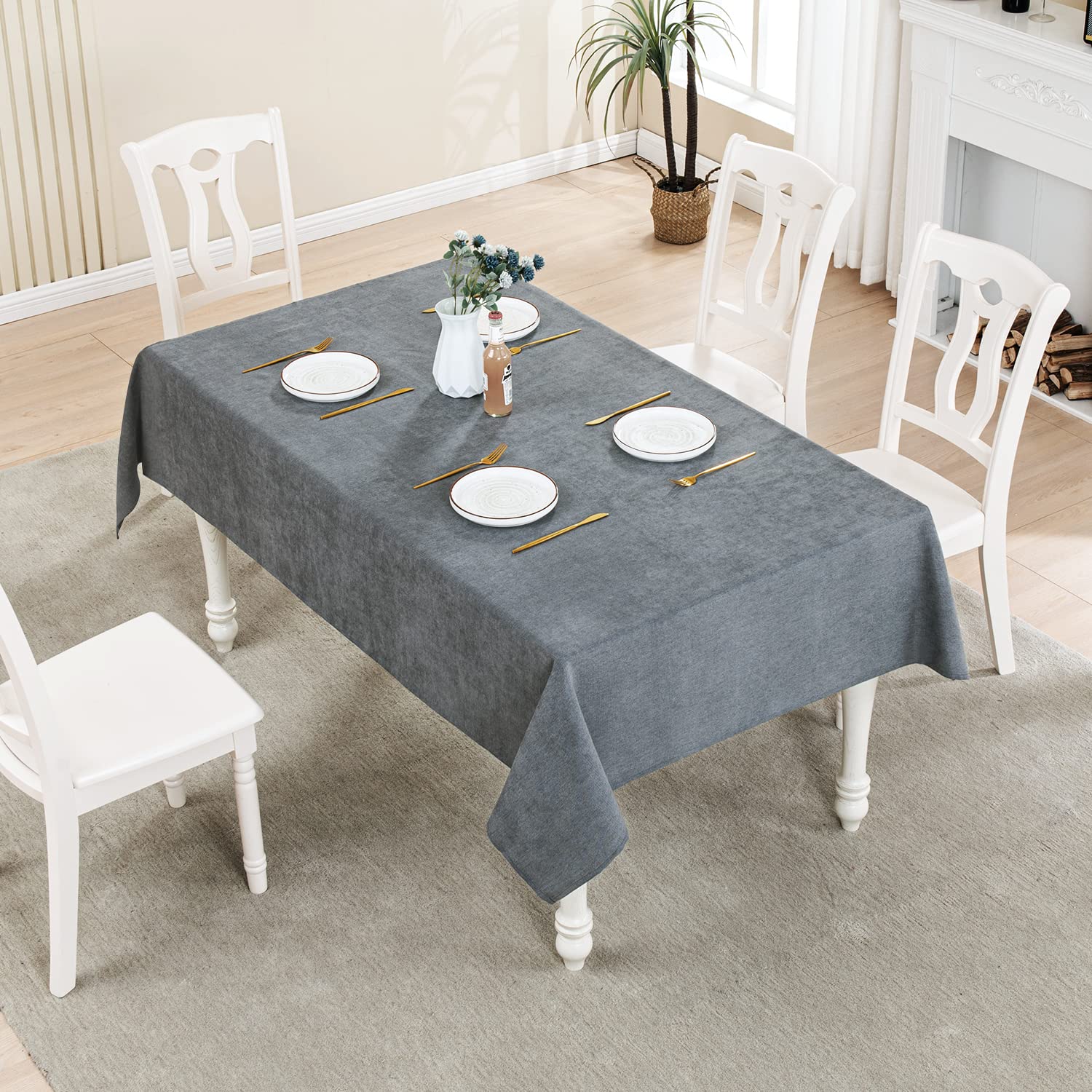 Tafelkleed, rechthoekig, waterdicht, linnenlook, afwasbaar, tafellinne