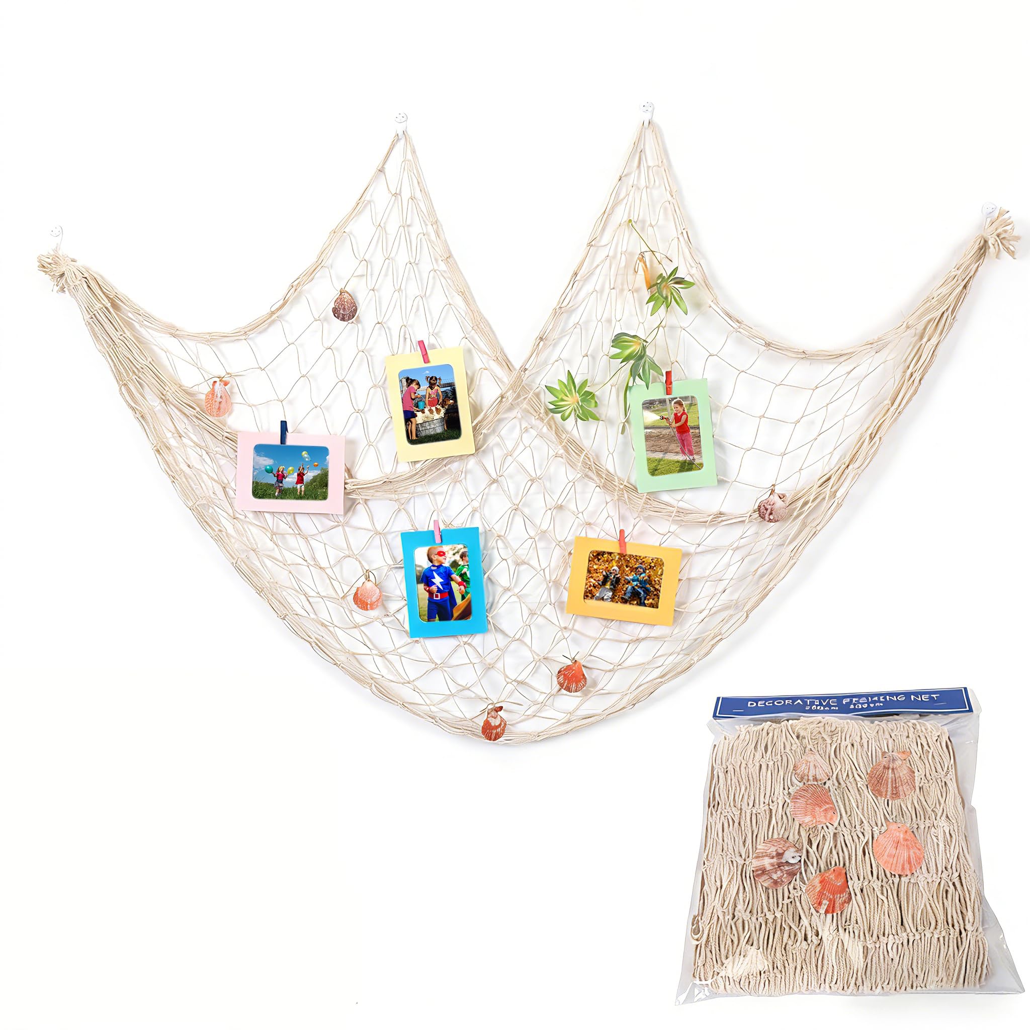 Almlwiaj Beige With Shells Decorative Fishnet Nautical Fishing Net Wall Decoration, Photo Wall For Mermaid Mediterranean Party (Beige With Shells)