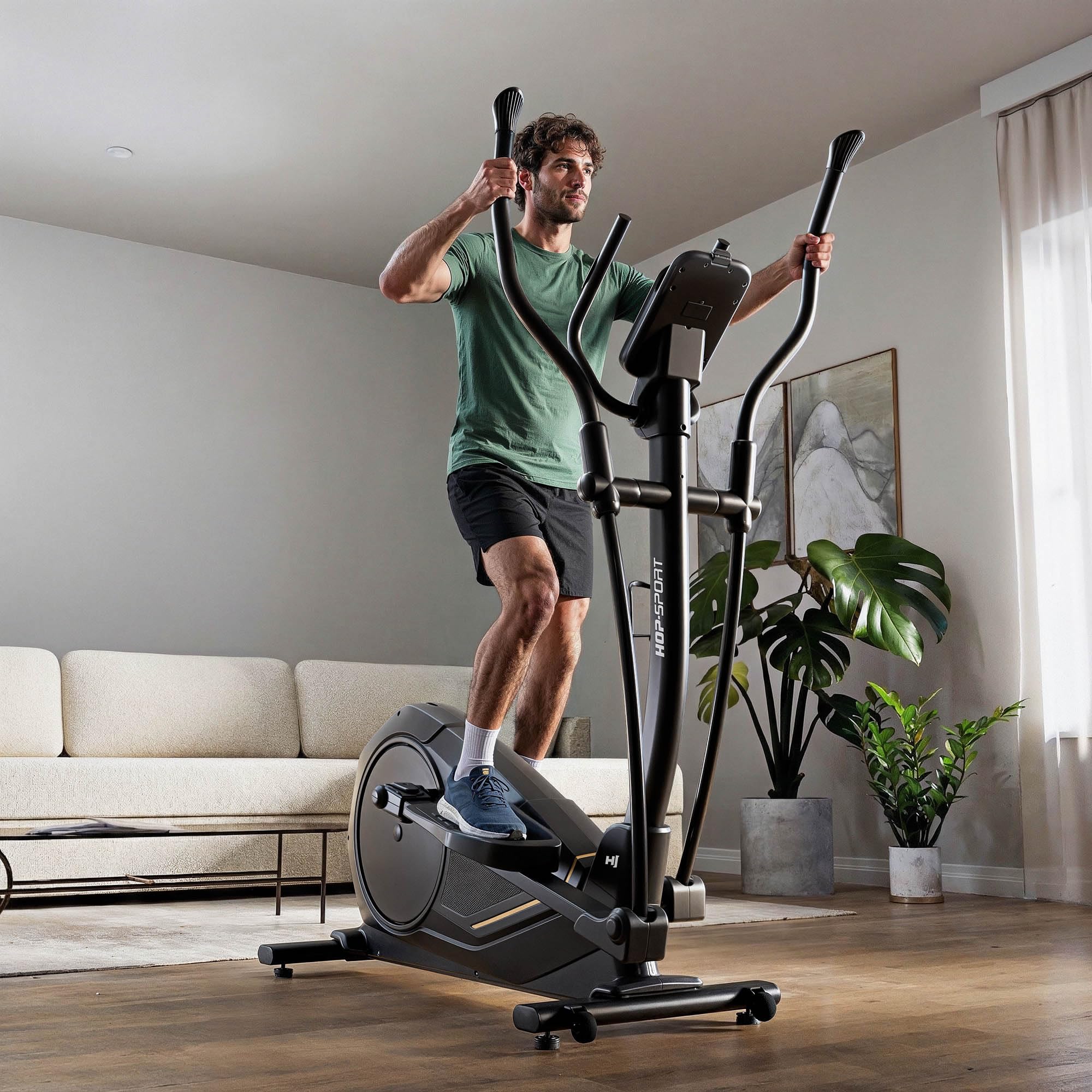 HOP-Sport® Vélo elliptique d'Appartement APP Connecté HS-5000C Rayner, Machine Elliptique d’Appartement, 32 Niveaux de Résistance et Capteurs de Pouls, Charge Max. 130 kg