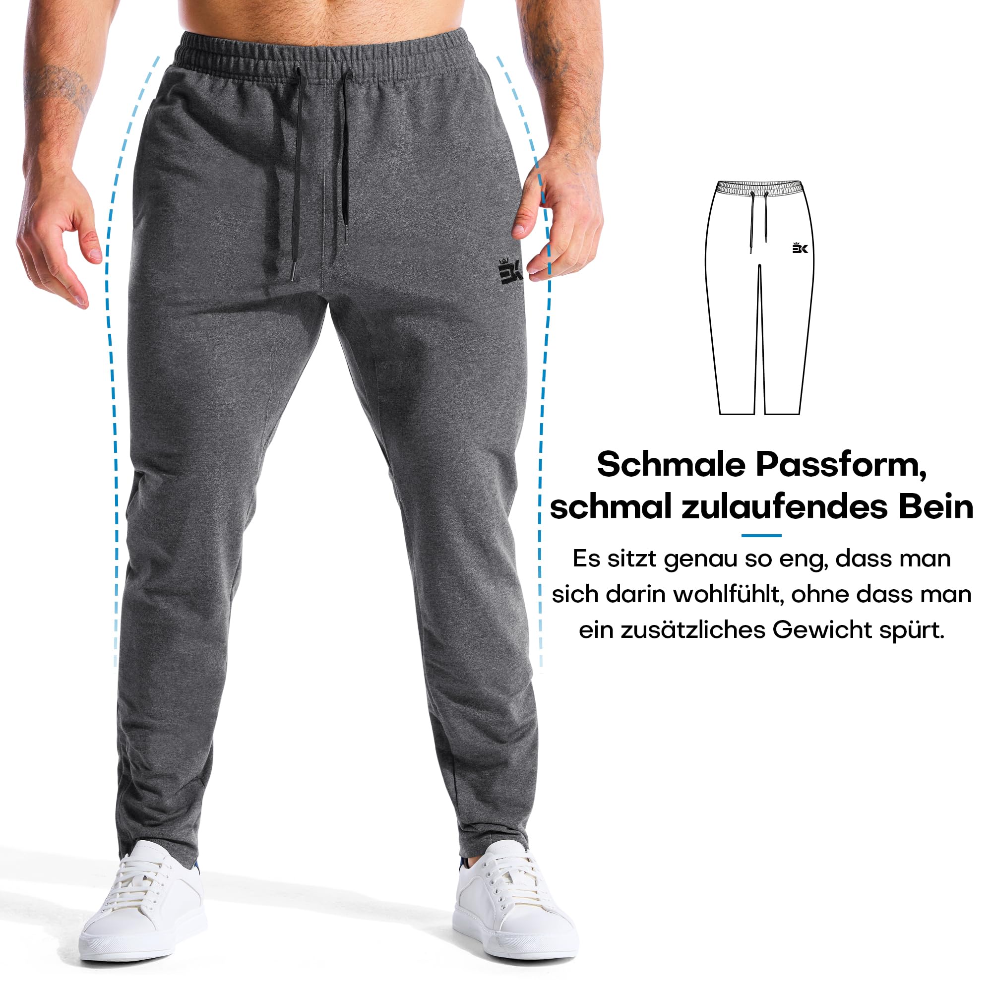 BROKIG Baumwolle Sporthose Herren Lang Gym Slim Jogginghose | Fitness Laufhose Herren Lang, Trainingshose Herren mit Verdecktem YKK Reißverschluss, Workout Jogginghose Herren
