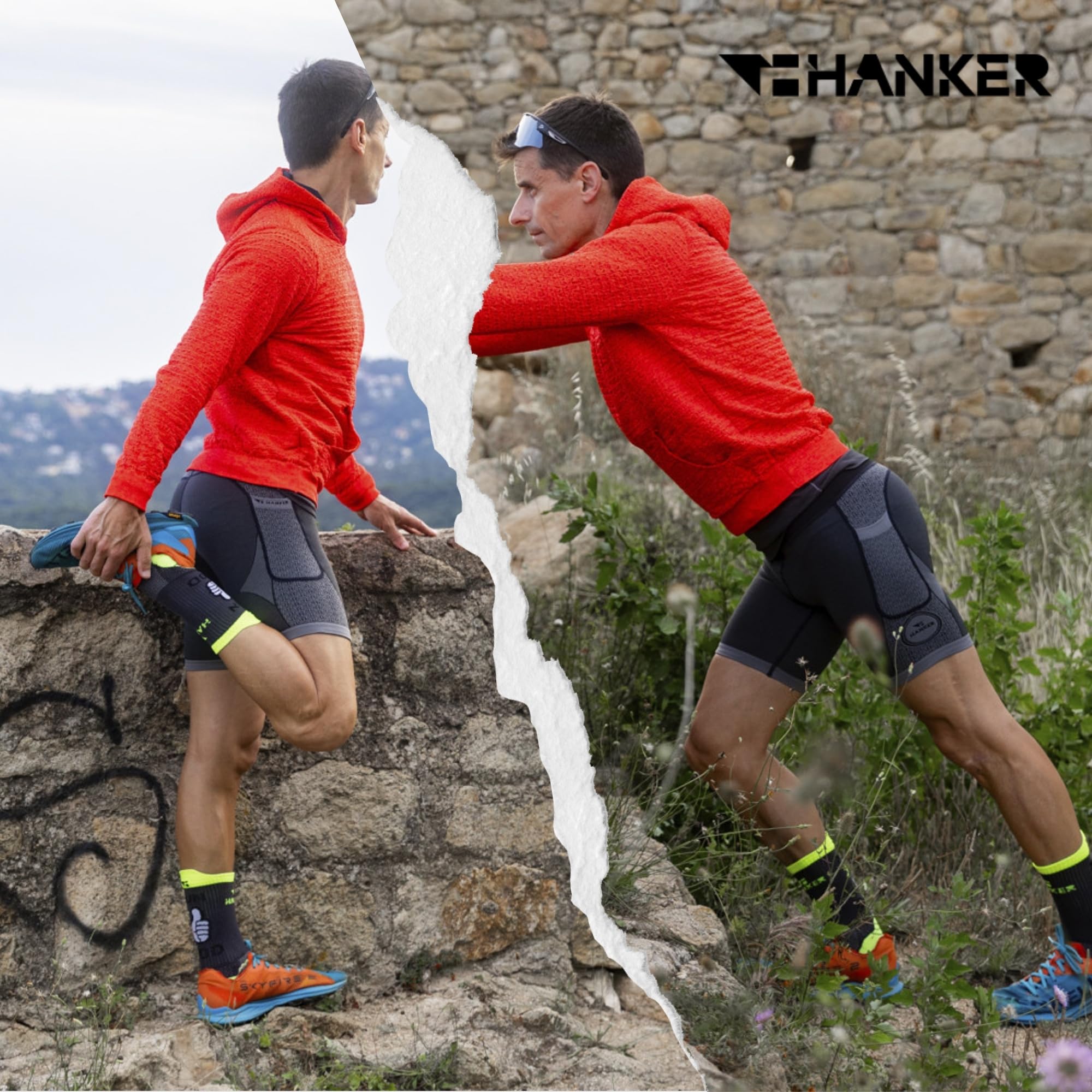 HANKER Mallas Compresión Hombre Running Trail – Bolsillos Laterales, Tejido Termorregulador Soft-Air, Costuras Planas Antirrozaduras