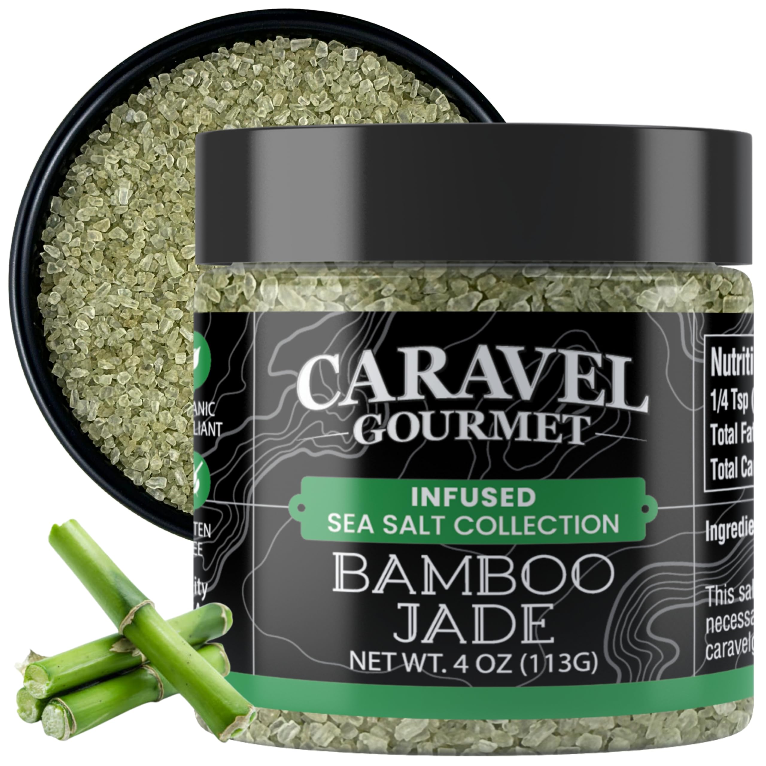 Bamboo Jade Sea Salt Infused with Wild Harvested Hawaiian Bamboo – Premium Finishing Salt that Adds a Salty and Green Tea Aroma – 4 oz Pinch Jar by Caravel Gourmet