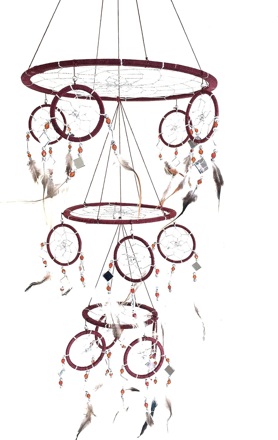 OMA Black Dream Catcher, 3D Design with Mosaic Glass and Feathers, Boho Home Decor Bedroom Decoration Gift Large Size - 30" Long x 9" Diameter