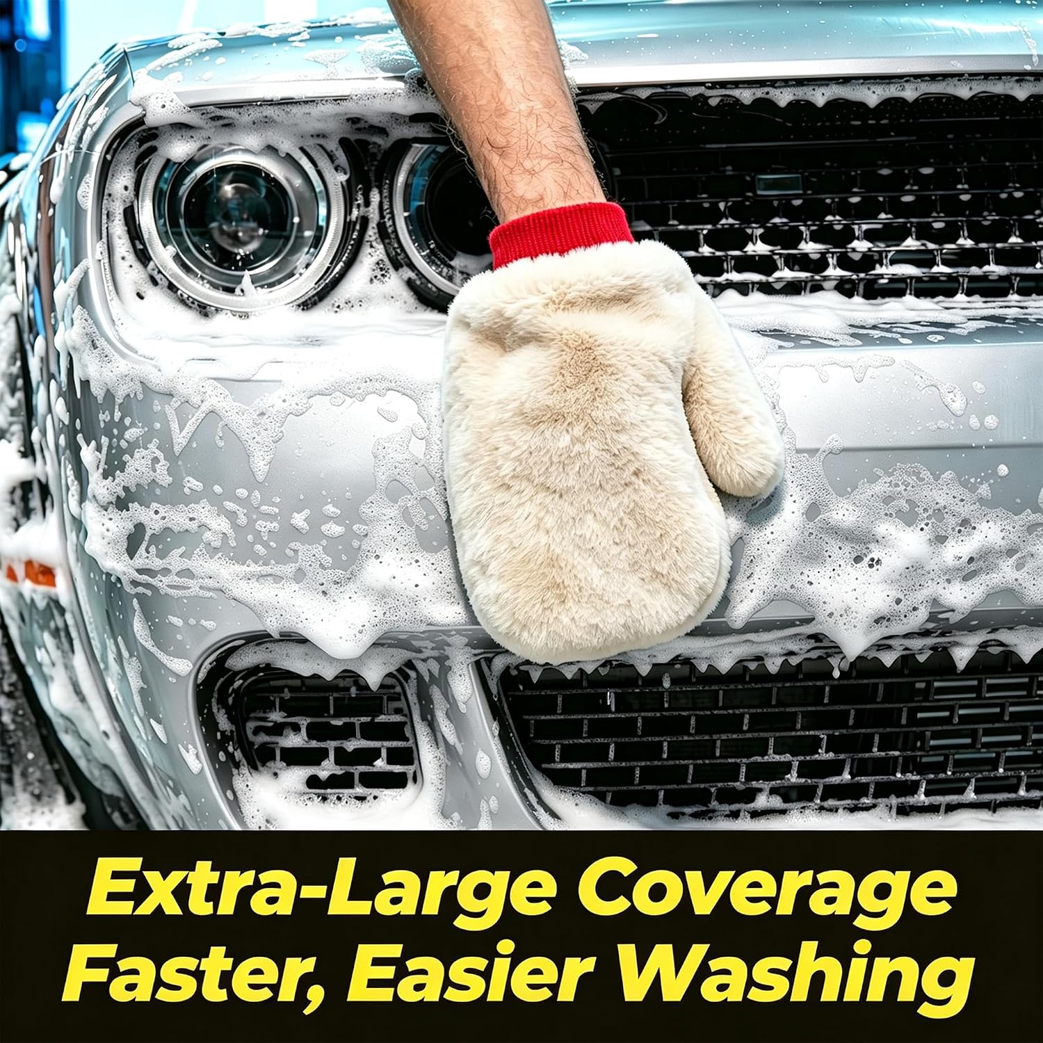 Ultra-Soft Lambswool Car Wash Mitt, Extra Large Scratch-Free Cleaning Glove