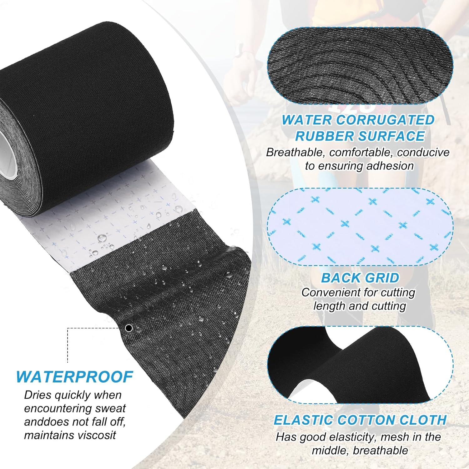 PATIKIL 5.5 Yard x 3 Inch Kinesiology Tape, 3 Roll Adhesive Cotton Sports Muscle Support Tapes Waterproof Elastic Tape for Knee Ankle Wrist Shoulder, Black