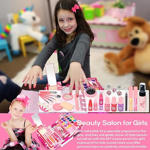 Miniatura 4 de Kit de maquillaje para niños para niñas, 57 piezas de maquillaje seguro y lavable para niños, kit de maquillaje para niñas reales, kit de maquillaje