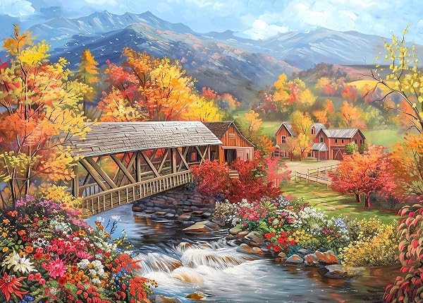 CHengQiSM Puzzle 1000 Teile, 1000 Stück Jigsaw Puzzle - Dorf und Kleine Brück - Impossible Puzzle für Erwachsene (70x50 cm) Puzzlesets Dekompression Papppuzzles Lernspiele für Familien - 5