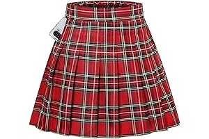 SANGTREE Women Girls' Plaid Pleated Skirt Shorts with Elastic Waist