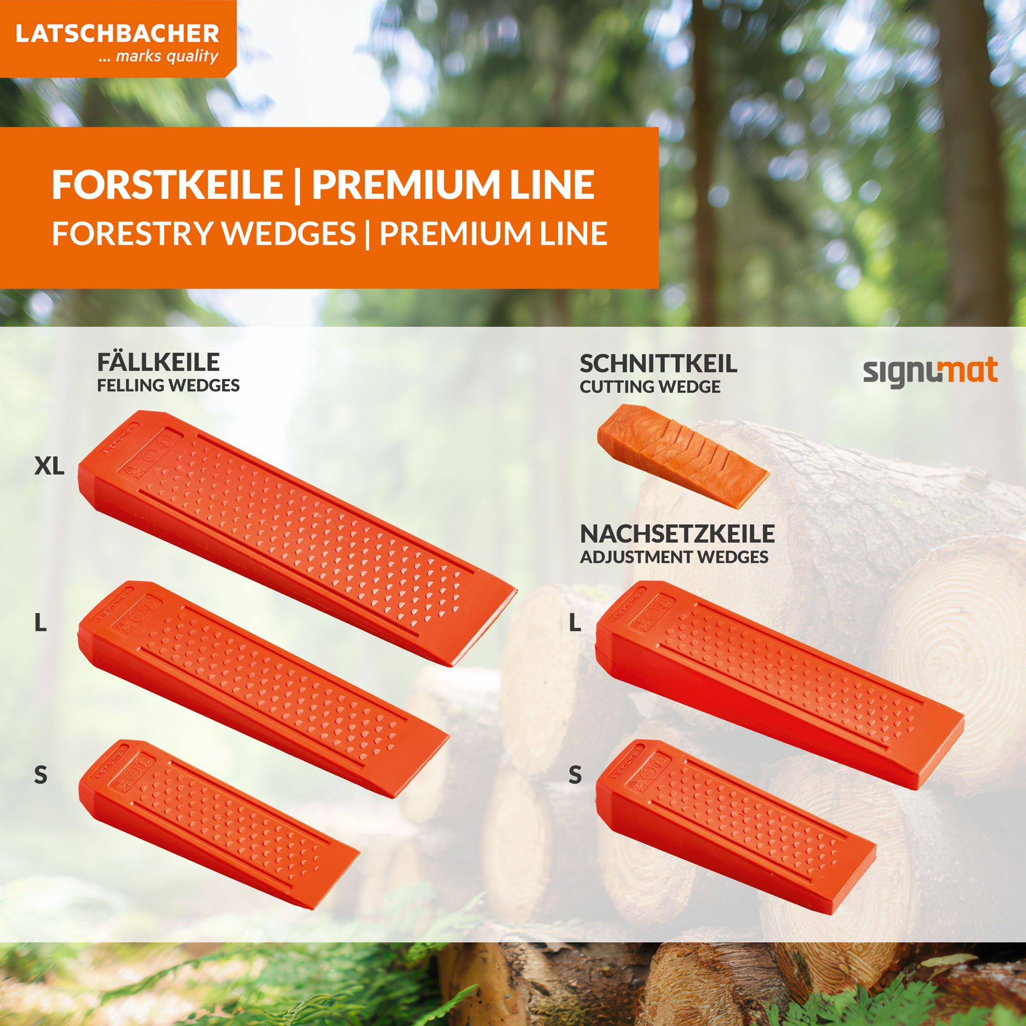 Latschbacher Premium Line Lot de 2 cales d'abattage et 1 cales de remplacement, en plastique, résistant aux chocs et au froid, certifié KWF