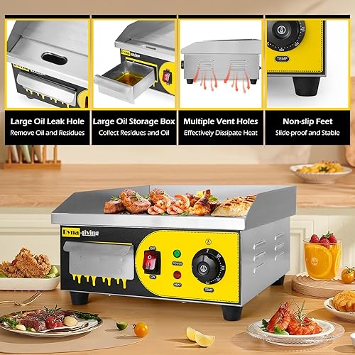 Miniatura 3 de Dyna-Living Plancha eléctrica comercial para encimera, plancha de 14 pulgadas, antiadherente, parrilla eléctrica de acero inoxidable para