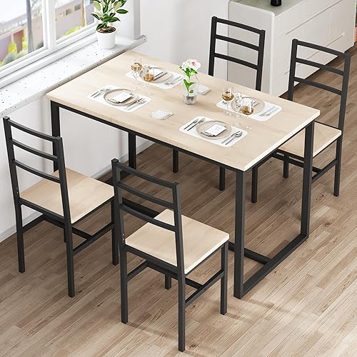 Lamerge Juego de 4 mesas de comedor de 5 piezas para 4, sillas de mesa de cocina, juego de 4 con respaldo, mesa de comedor moderna para 4, mesa y
