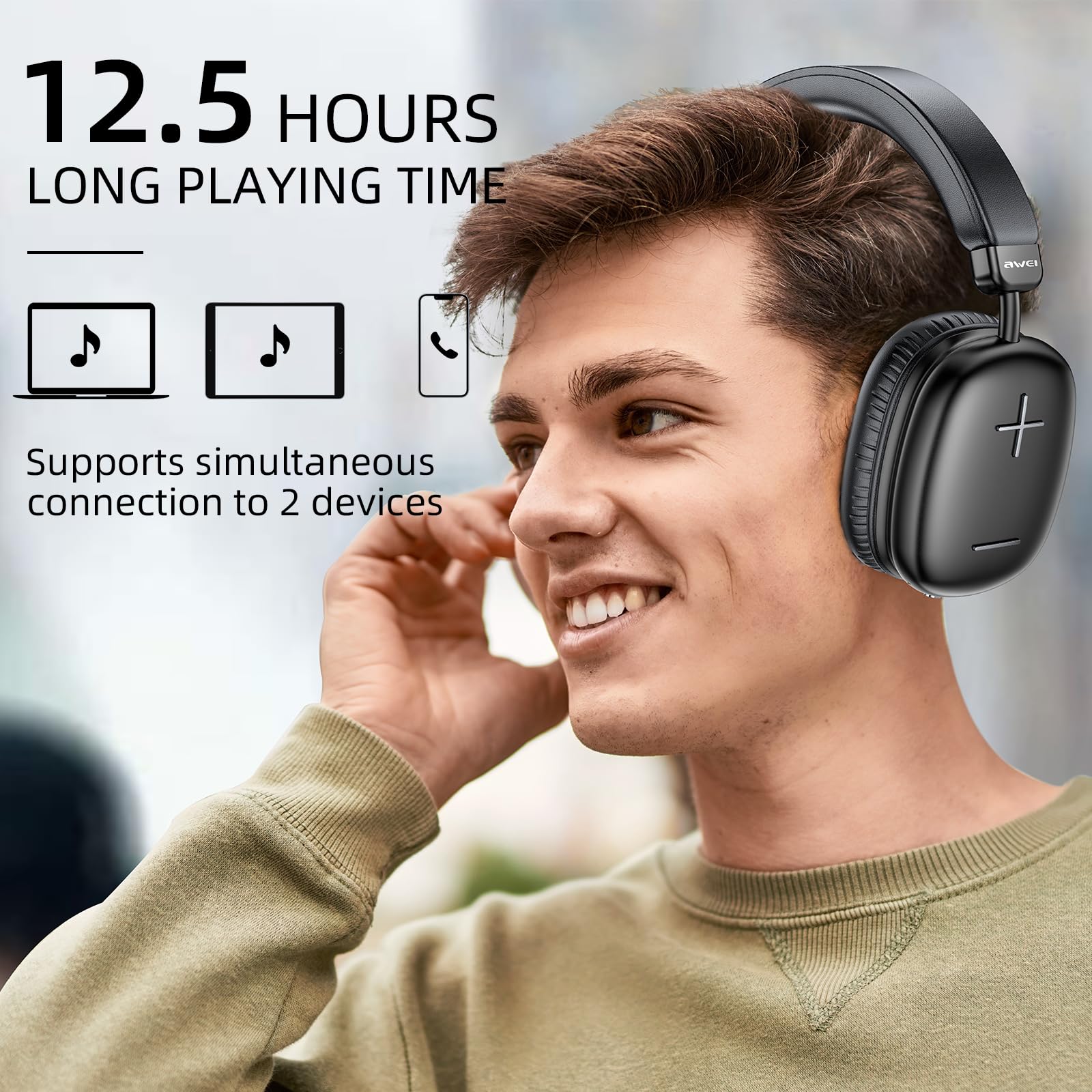 Bluetooth Wireless Headphones,Over ear Bluetooth Headphones,Stereo 300mAh Battery Illed With Can be Used for 10-12 Hours,Bluetooth Head Phones Works With iPhone Android and Bluetooth Devices - Black 2