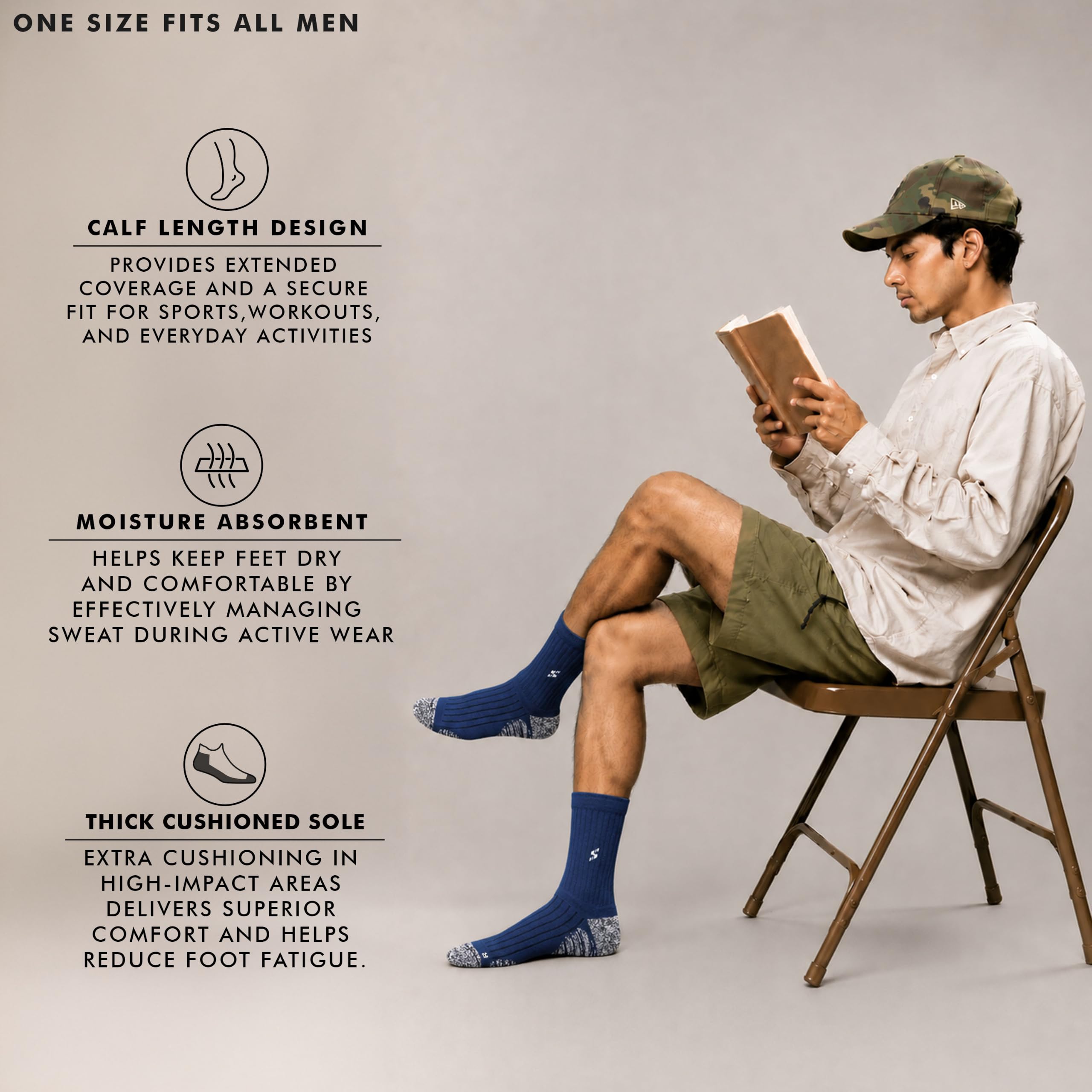 Supersox Calf Length Sports Socks for Man | Cotton Rich Breathable Fabric | Moisture Absorbant & Odour Resistant | Thick Cushioned Sole for Comfort | Running, Gym & Sports Wear | Pack of 3 1