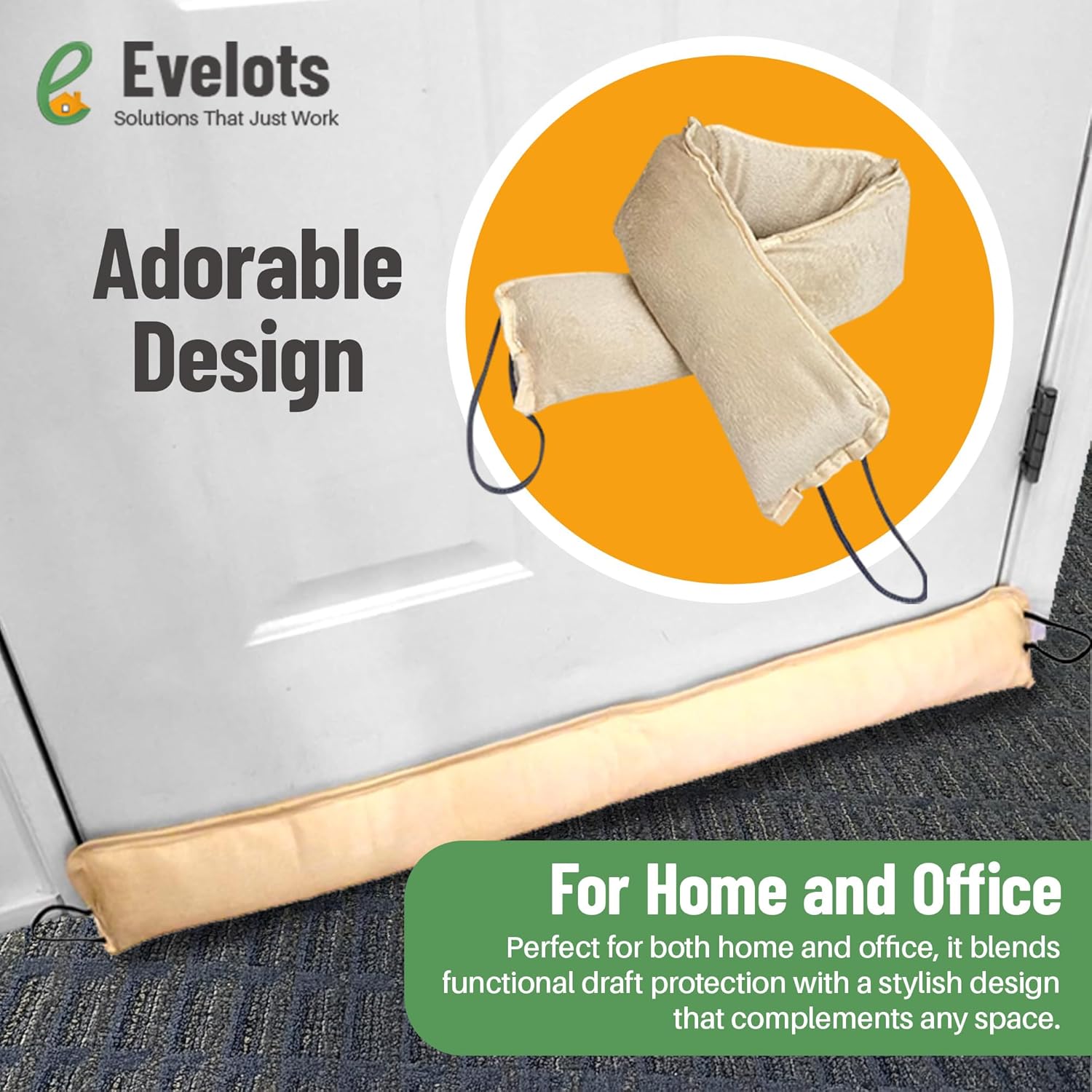 Evelots Draft Stopper - Weighted Bottom Door Wind Protector - 2 Pack - Block Cold Air, Hot Air, Noise, Dust from Under Door and Window Gaps -Hang When not in Use - Soft Felt Polyester - 36 Inch Long