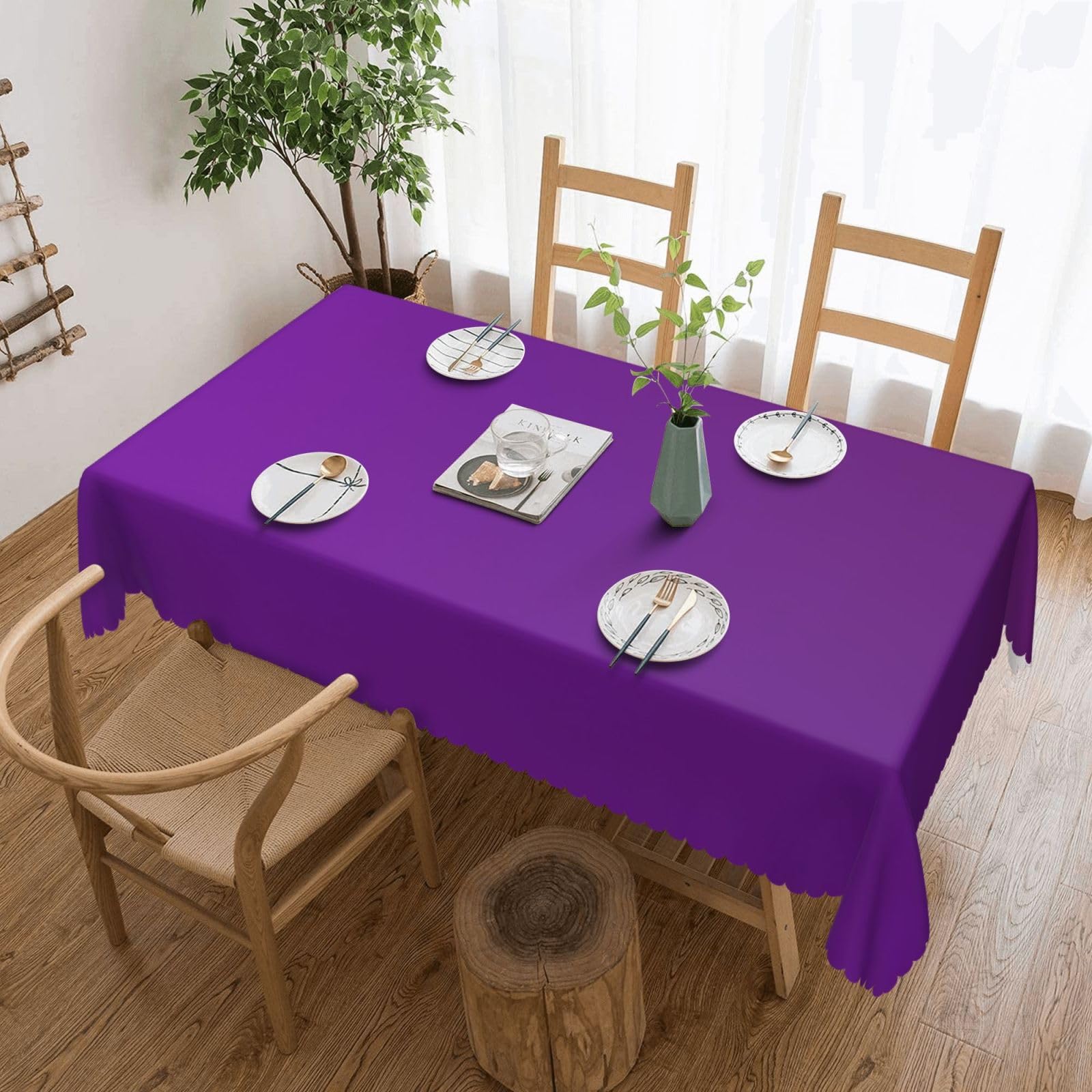Nappe en tissu de table rectangulaire violet foncé 137 x 182 cm lavable en machine