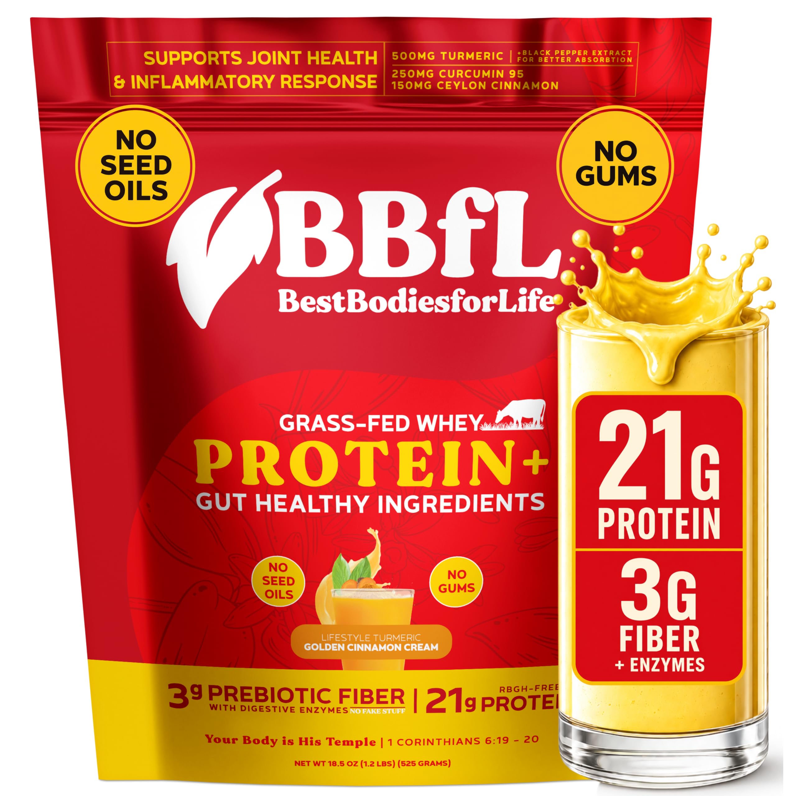 BBfL Whey Protein com Cúrcuma, 21 g de proteína, 15 porções, 525 g