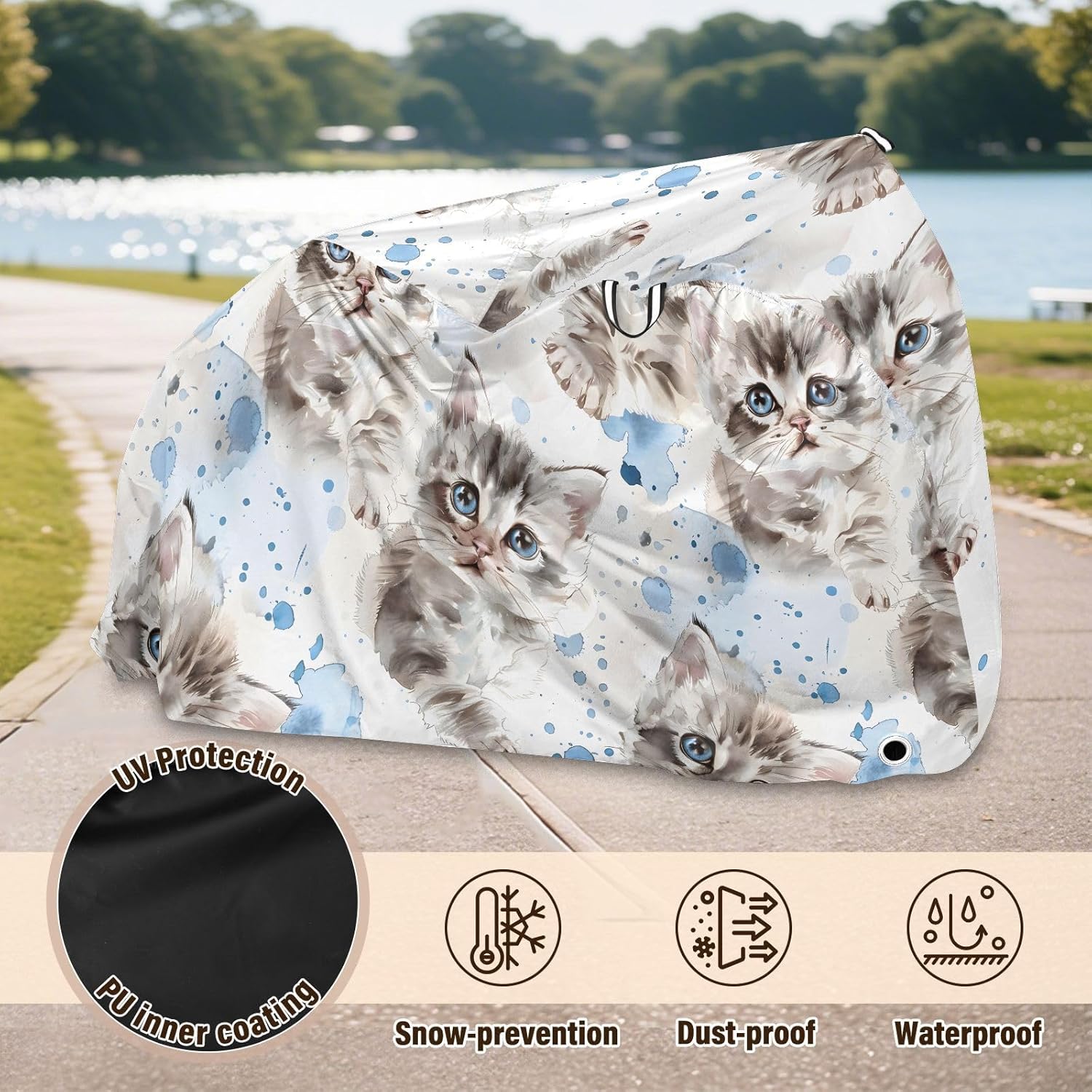 ALAZA Cute Cats Kitten Bike Cover Waterproof Outdoor Ebike Bicycle Covers Tarp Protection for 1/2 Bikes, Sun UV Dust Wind Proof