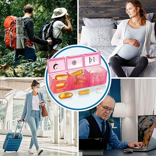 Miniatura 9 de Organizador semanal de píldoras, pastillero 3 veces al día, dispensador grande de plástico con 7 compartimentos diarios de mediodía y noche para