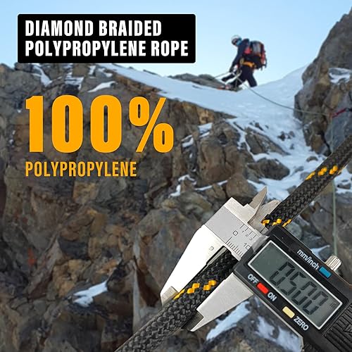 Miniatura 3 de Cuerda de polipropileno trenzada de diamante, mezcla de cuerda de nailon gruesa y resistente, cuerda de alta resistencia de 12 pulgada y 100 pies,