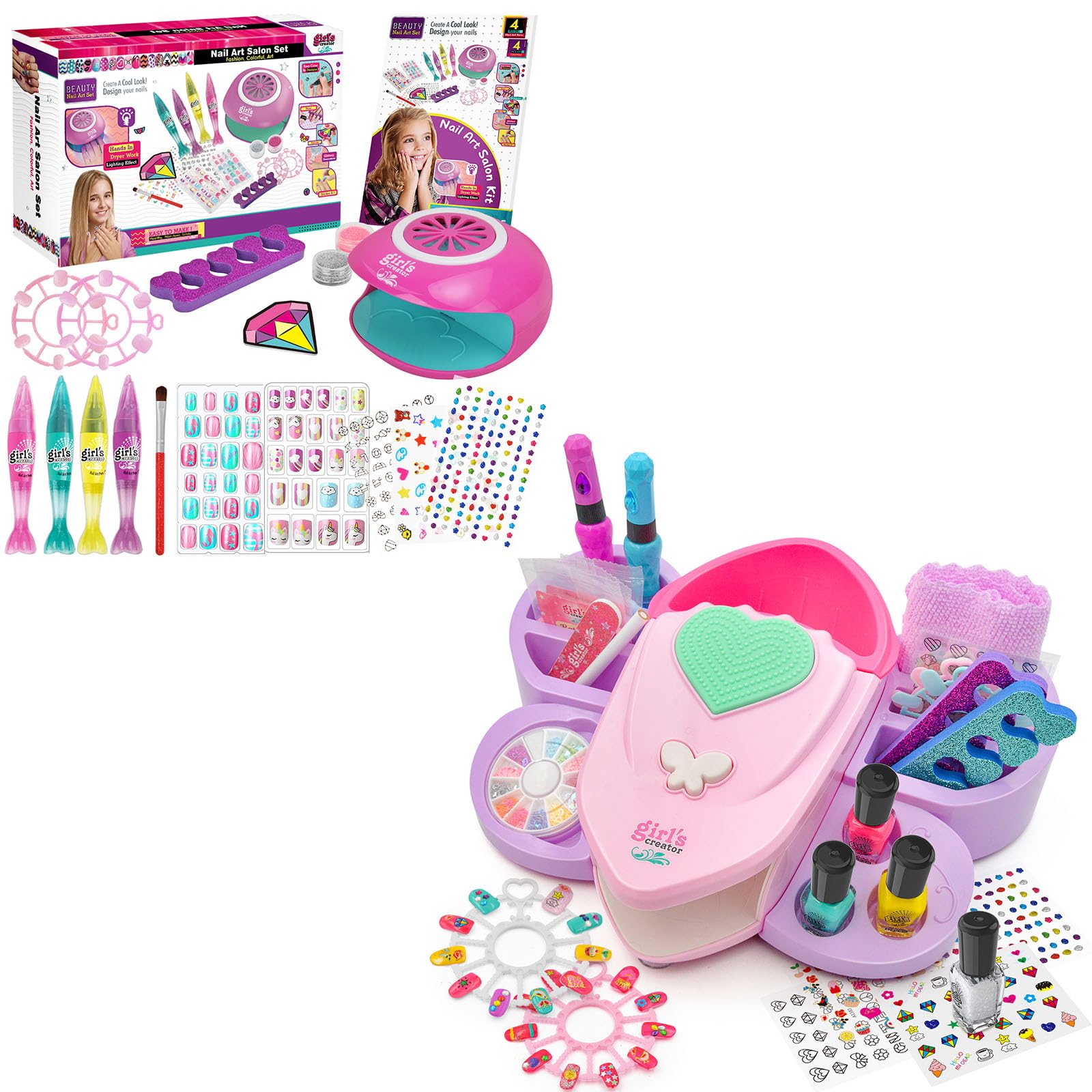 Amagoing Ultimate Spa Nail Art Salon for Girls Ages 7-12, Nail Polish, Nail Dryer, Hand Message, Makeup Studio Gift for Kids Birthday, Girly Spa, Christmas