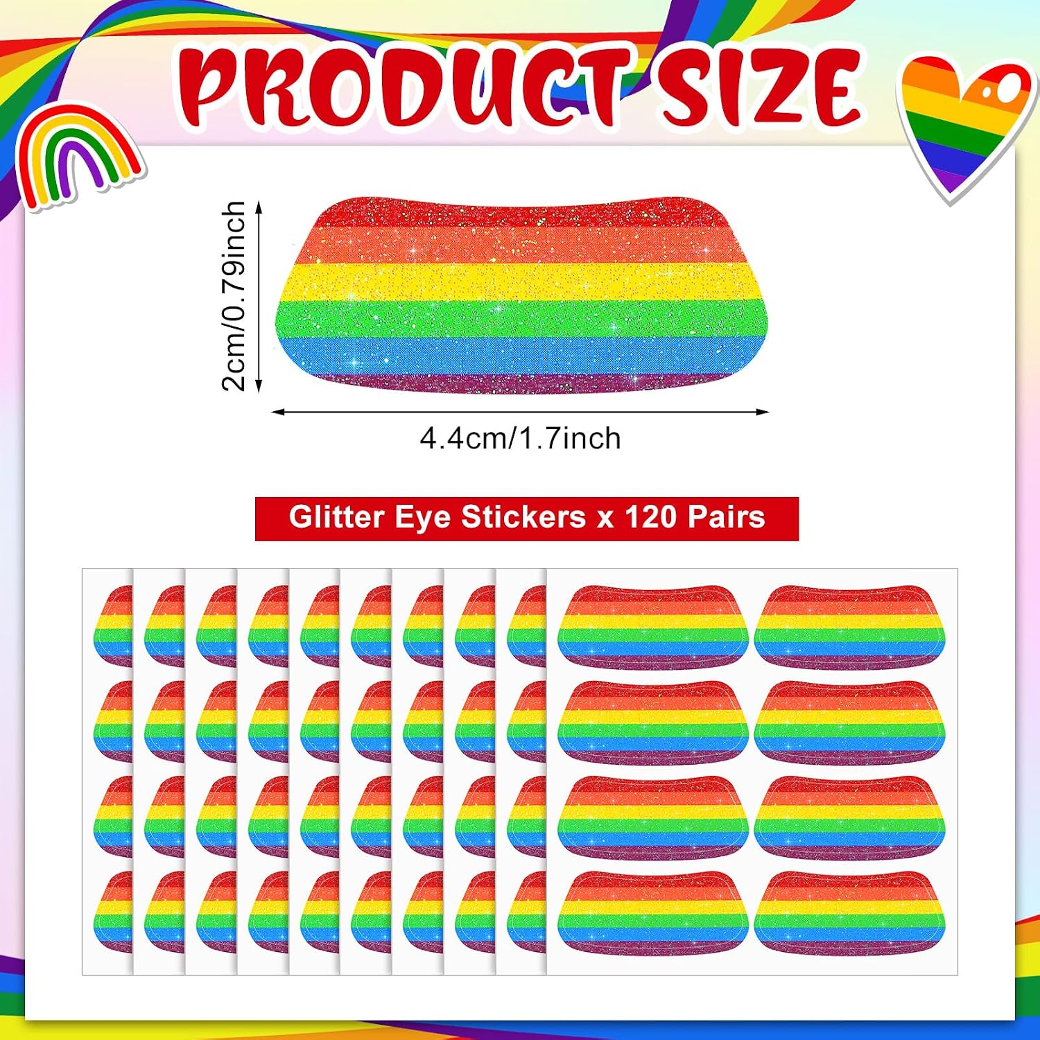 Cholemy 120 Pairs Eye Black Stickers Bulk Baseball Glitter Stickers Football Softball Party Favor Spirit Day Accessories(Strip,Rainbow)