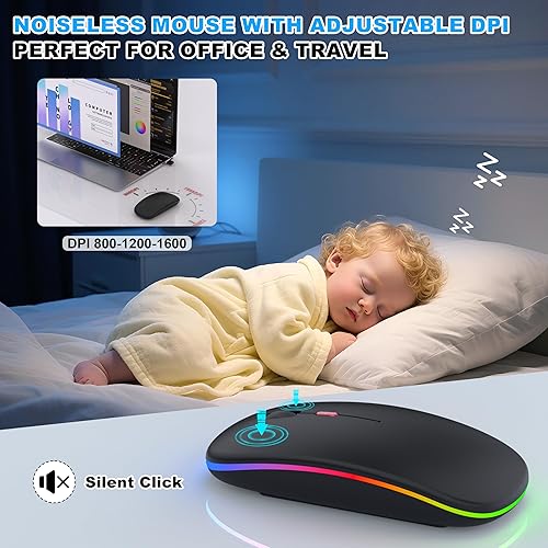 Miniatura 6 de Mouse inalámbrico Bluetooth para MacBook Air Mac Pro iPad, mouse silencioso recargable LED con receptor USB-AUSB-C de 2.4 GHz y mouse jiggler,