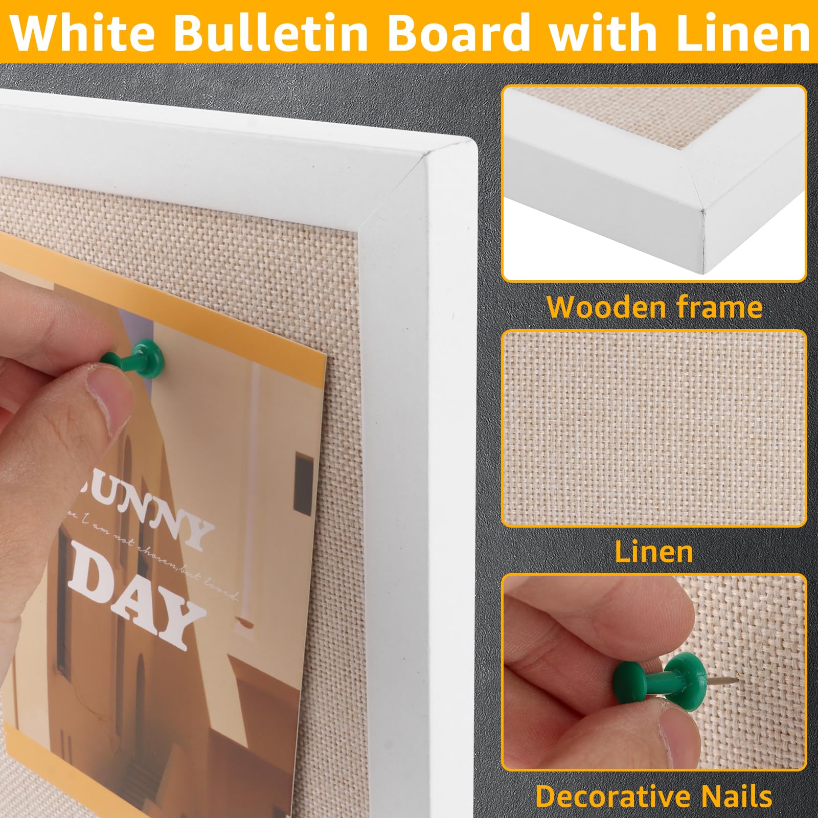Lot De 2 Tableaux Muraux 40x30cm En Lin Et Liège Avec Cadre Bois Blanc - Inclus Punaises, Ficelle, Accessoires