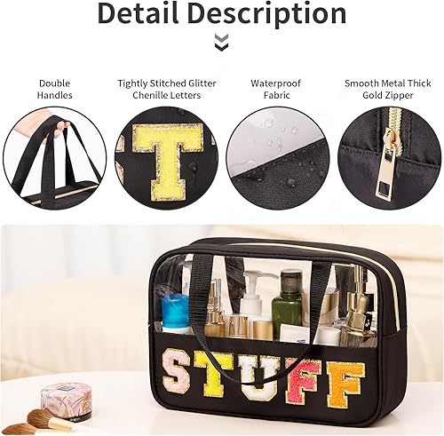 Miniatura 3 de Eurovicky Bolsa de maquillaje de nailon de PVC transparente con cremallera y asa, bolsa de arte de viaje impermeable, bonita bolsa de cosméticos