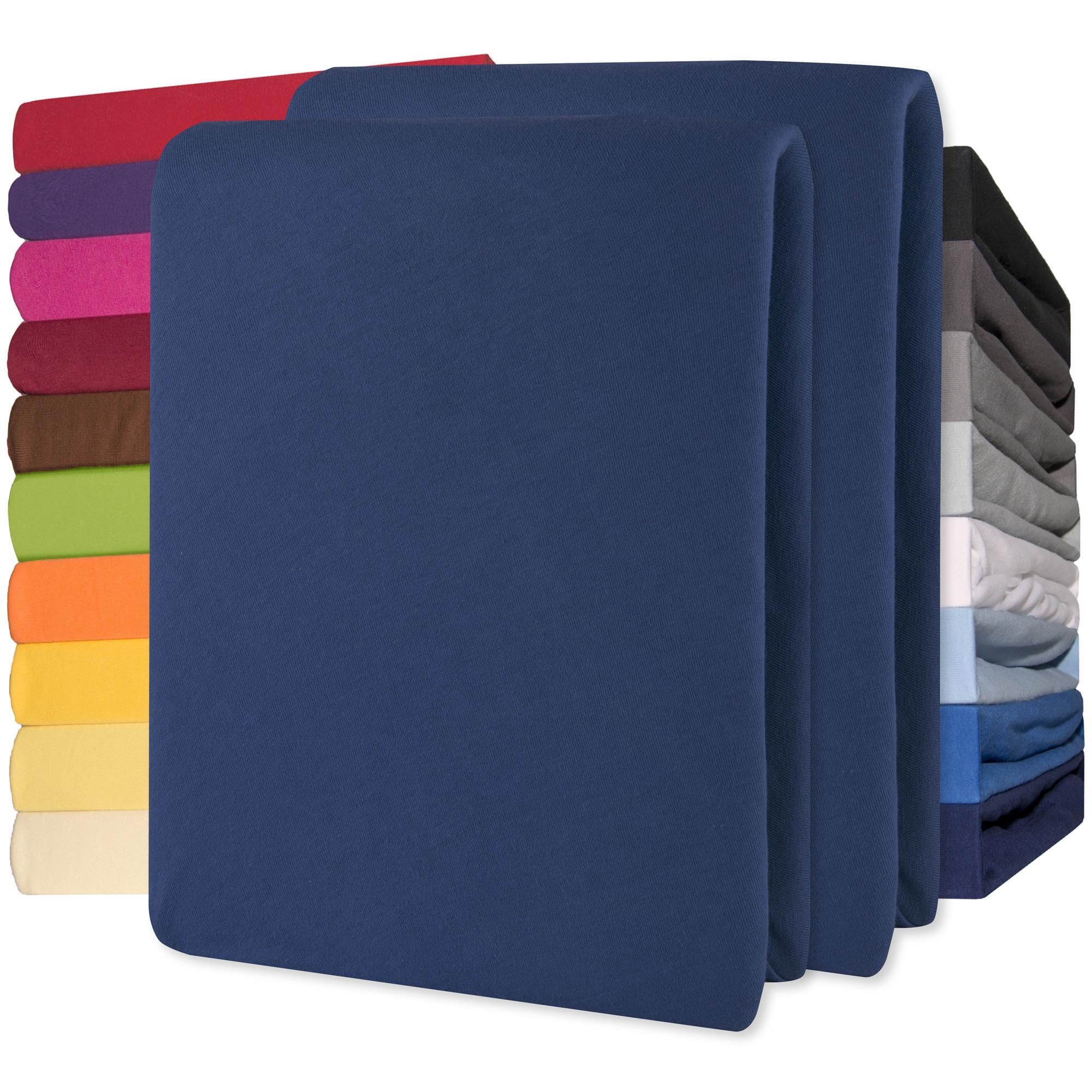CelinaTex Jersey Topper Spannbettlaken Lucina 90x200-100x200cm dunkel blau 100% Baumwolle gekämmt bis 12cm Matratzenhöhe Spannbettbezug, Leintuch, Bettlaken, elastisch, Strech, Oeko-Tex